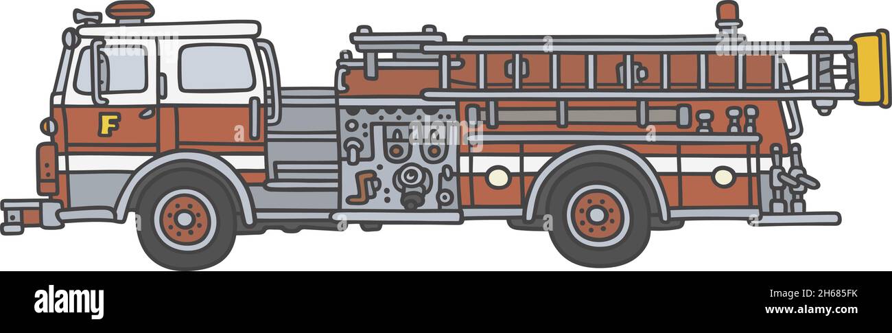 Le dessin à la main vectorisé d'un camion d'incendie classique Illustration de Vecteur