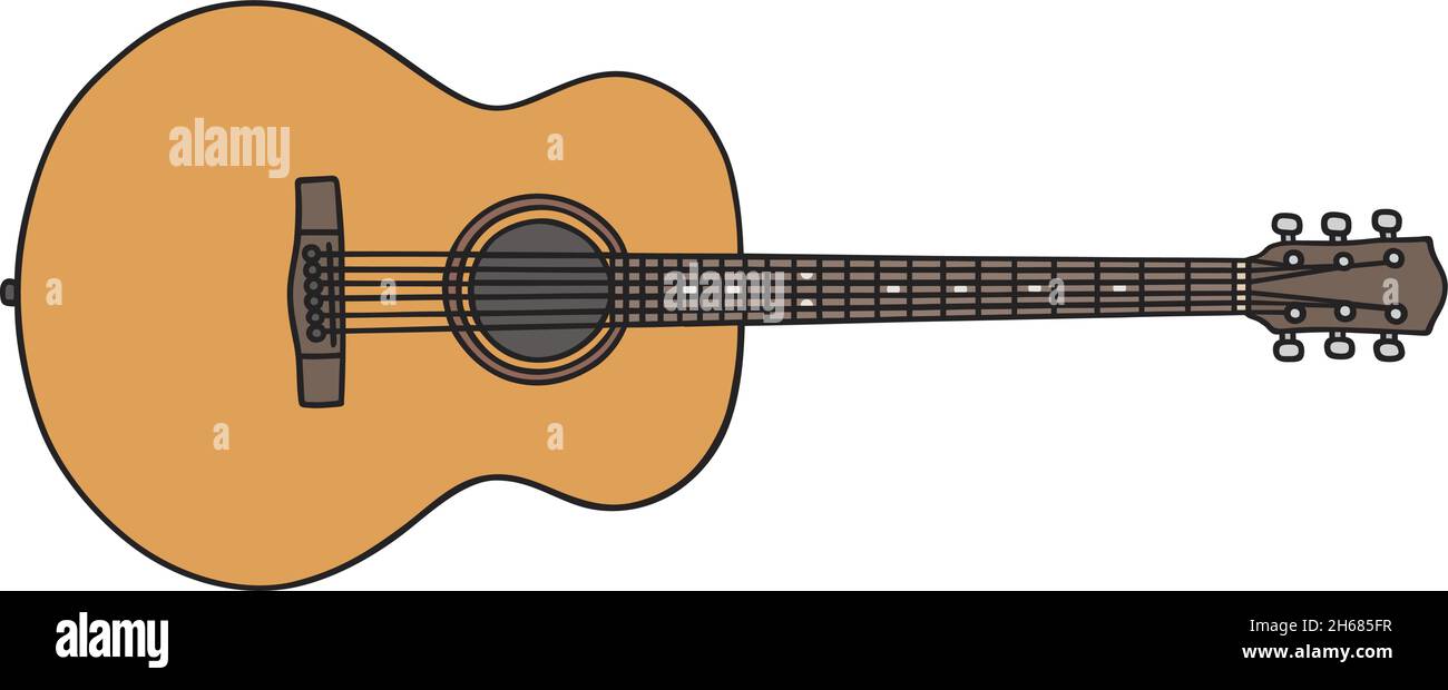 Le dessin à la main vectorisé d'une guitare acoustique Illustration de Vecteur