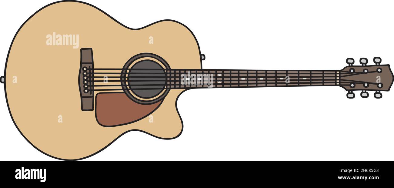 Le dessin à la main vectorisé d'une guitare acoustique Illustration de Vecteur