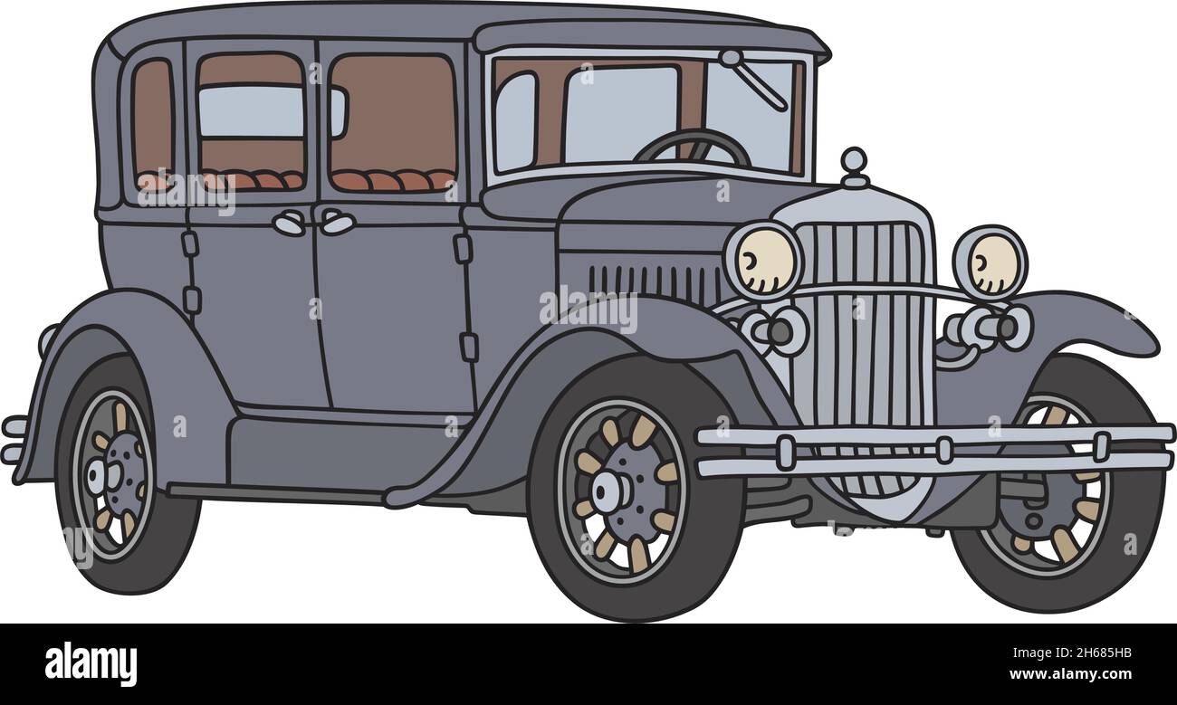 Le dessin à la main vectorisé d'une voiture grise vintage Illustration de Vecteur