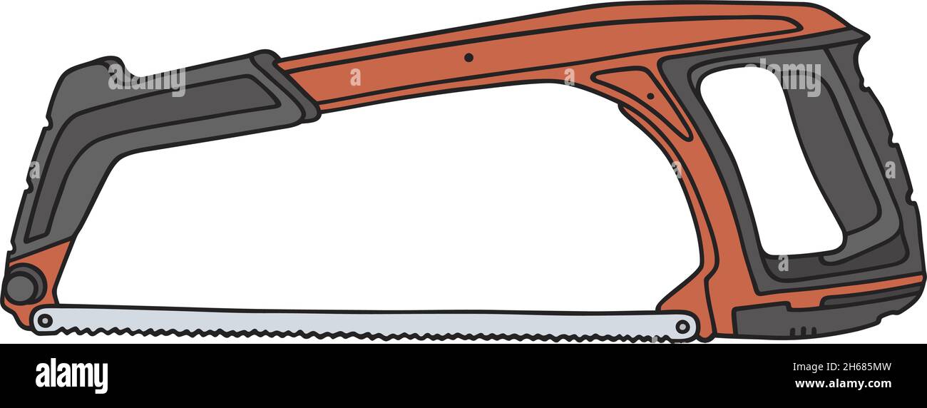 Le dessin à la main vectorisé d'une petite scie à main moderne rouge et noire Illustration de Vecteur