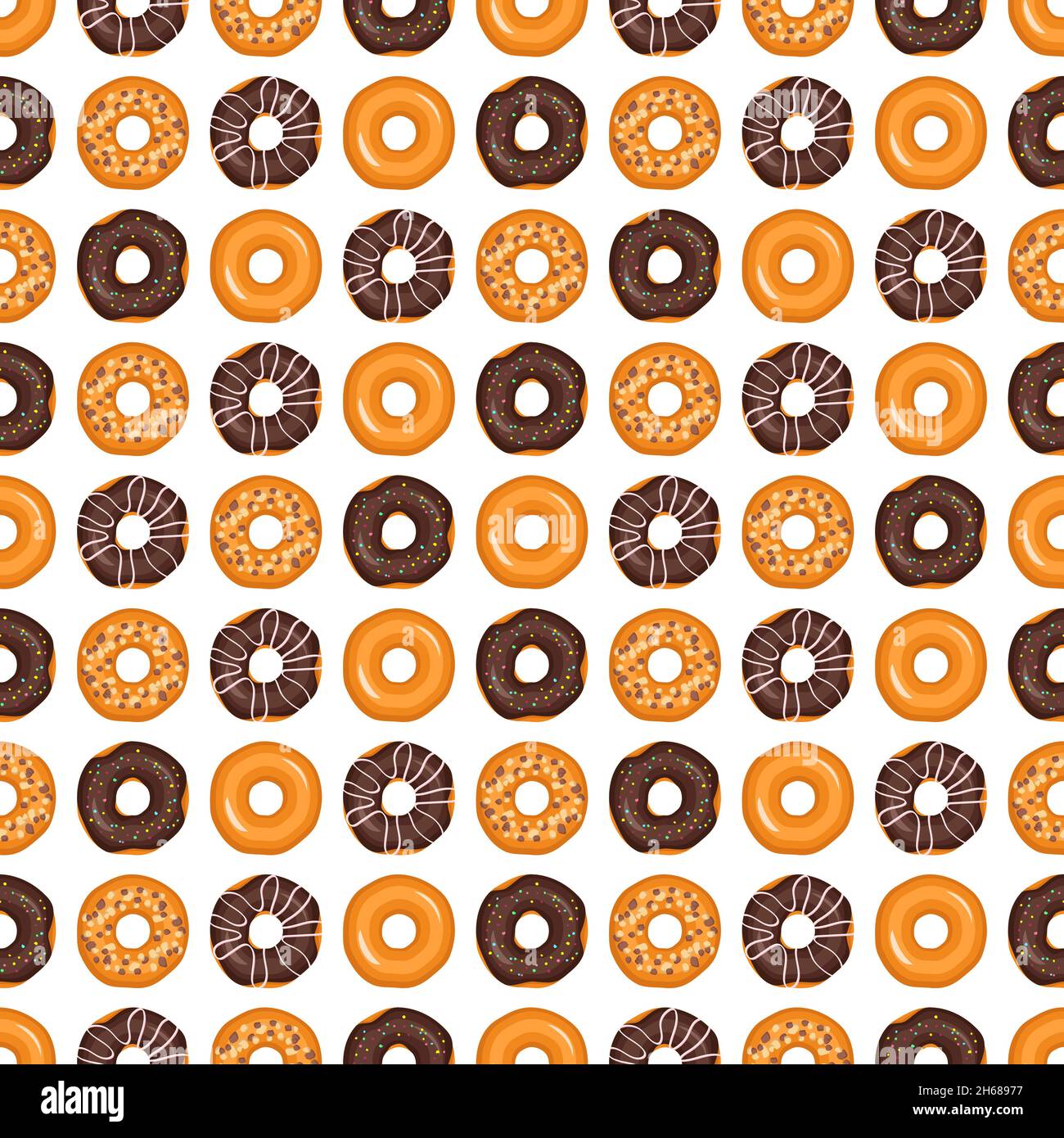 Motif sans couture à partir de beignets glacés.Imprimé de pâtisseries sucrées pour l'anniversaire, les vacances et la fête.Illustration vectorielle plate du dessert et de la nourriture Illustration de Vecteur