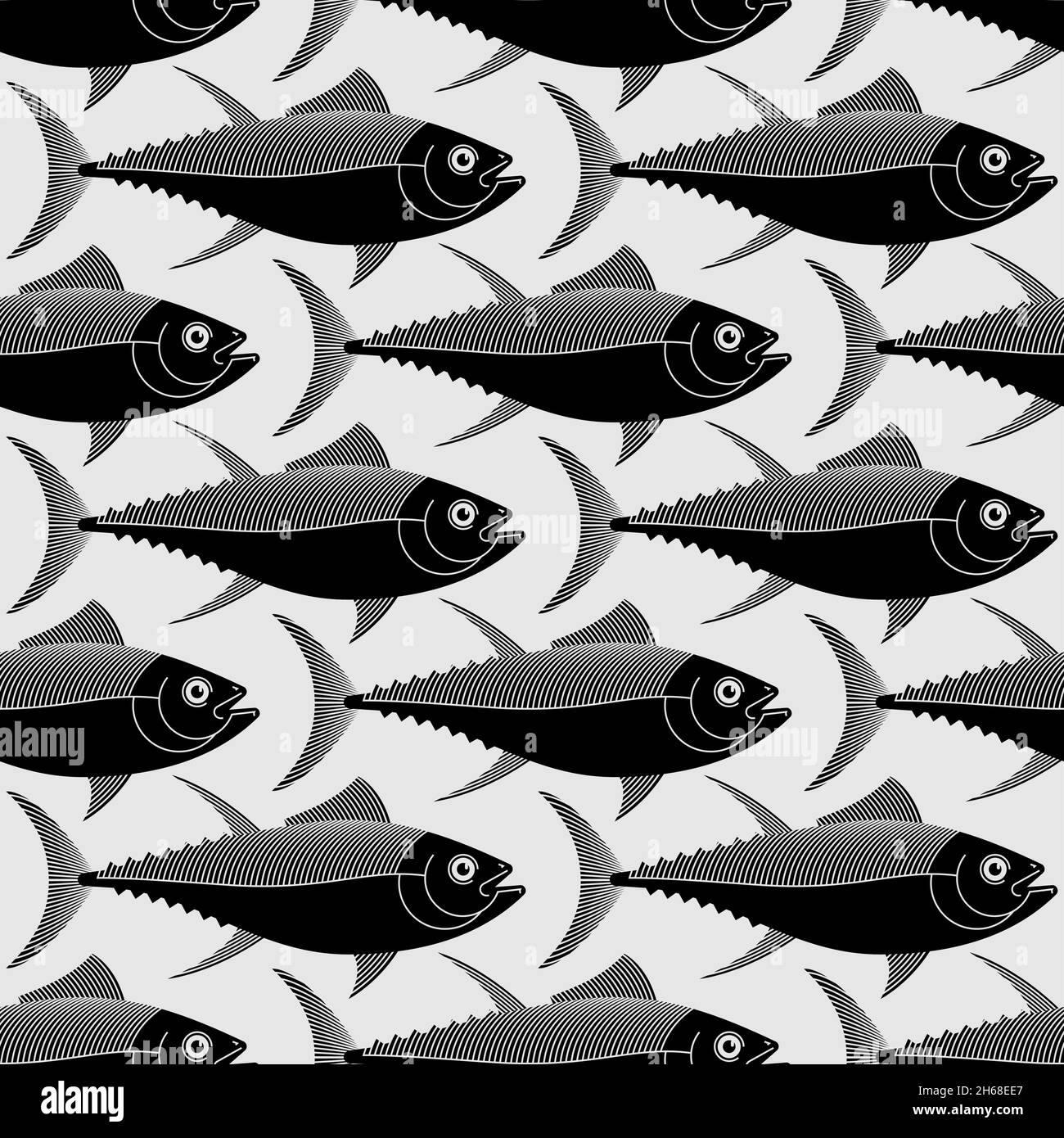 Motif de thon sans couture. Fond de poisson de mer Tunny. Texture vectorielle Illustration de Vecteur