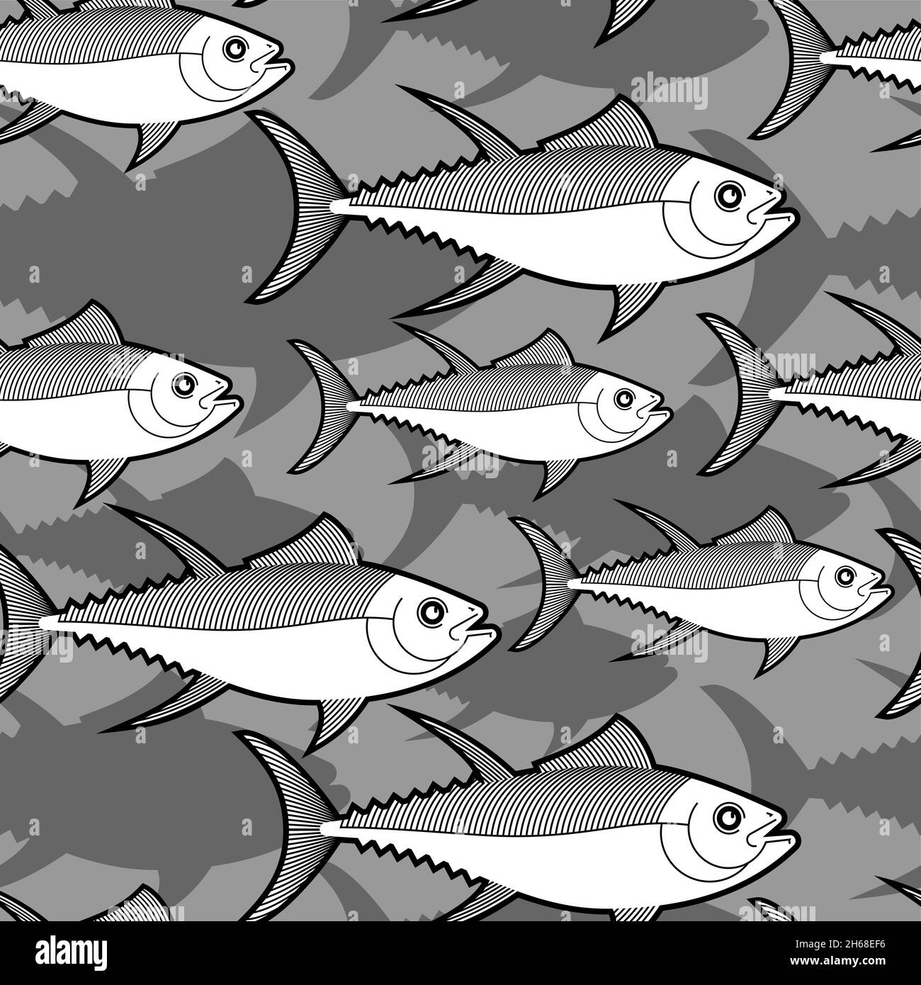 Motif de thon sans couture. Fond de poisson de mer Tunny. Texture vectorielle Illustration de Vecteur