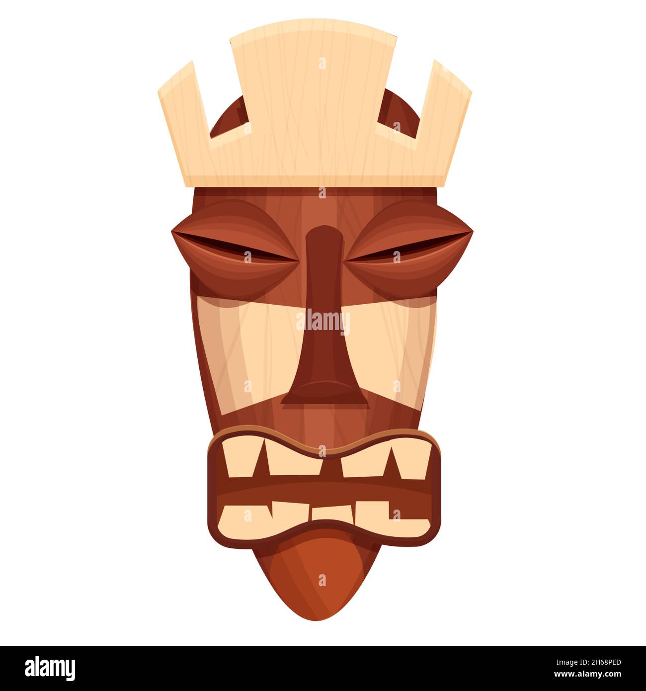 Masque en bois tribal africain, visage totémique, avatar aborigin de style dessin animé isolé sur fond blanc.Objets détaillés.Illustration vectorielle Illustration de Vecteur