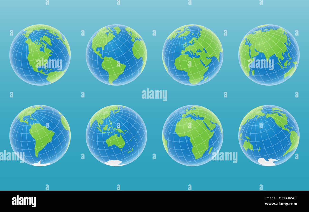 Définissez les globes 3D avec le vecteur de cartes mondiales EPS10. Illustration de Vecteur