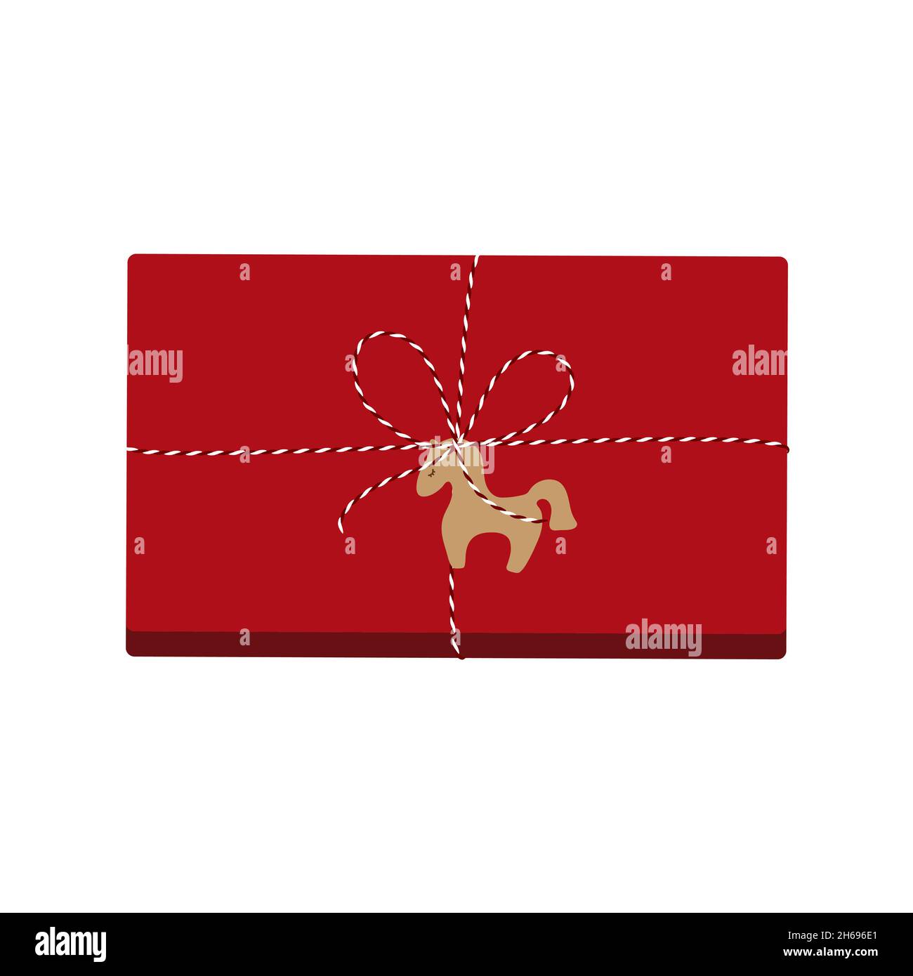 Boîte cadeau avec étiquette en forme de cheval.Design pour carte de vœux, bannière, affiche.Illustration vectorielle. Illustration de Vecteur