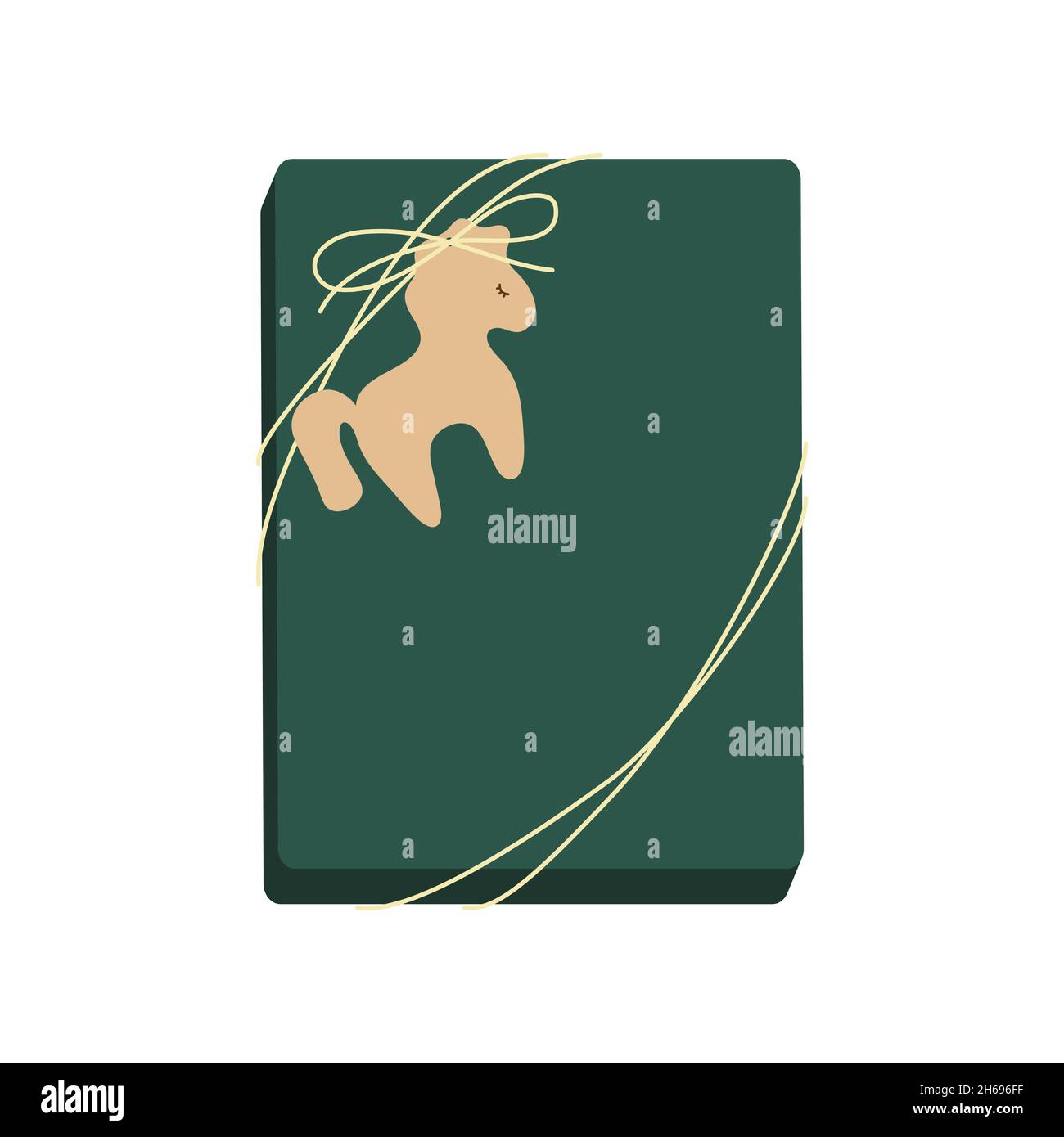 Boîte cadeau avec étiquette en forme de cheval.Design pour carte de vœux, bannière, affiche.Illustration vectorielle. Illustration de Vecteur