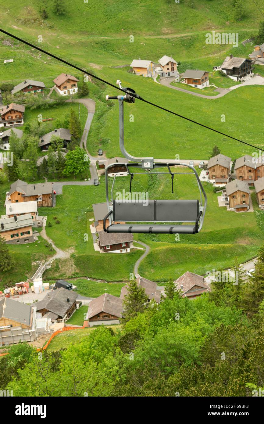 Sareis, Liechtenstein, 20 juin 2021 le télésiège mène au sommet du mont Sareis Banque D'Images