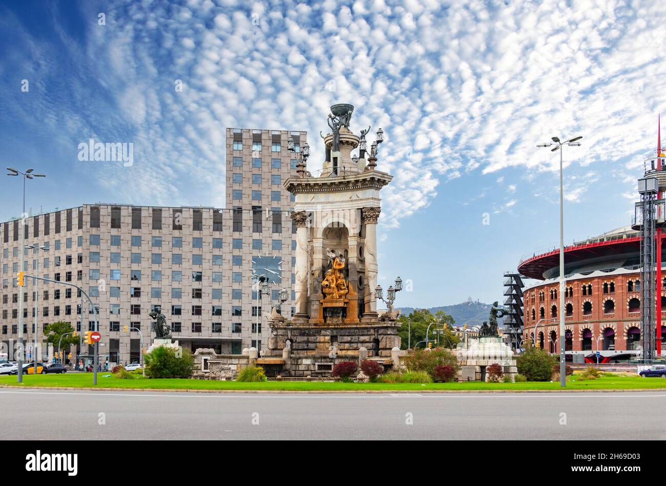 Vue sur la place de l'Espagne à Barcelone (Plaça d'Espanya), Catalogne, Espagne Banque D'Images