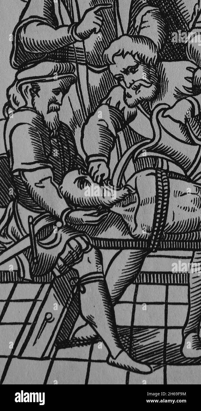 Justice médiévale.Punitions.La torture de l'eau. Banque D'Images