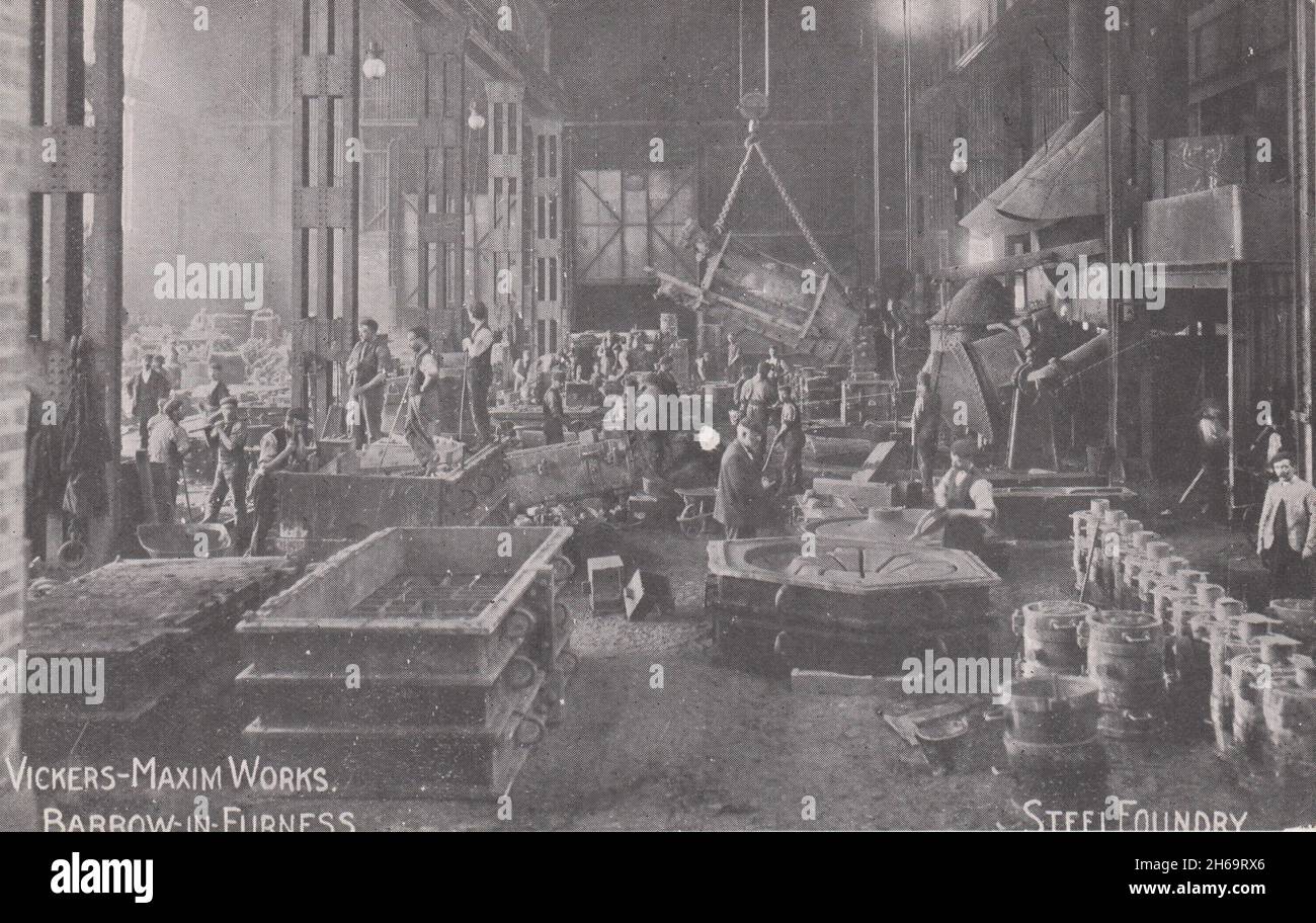 Vickers-Maxim Works, Barrow in Furness : vue photographique des hommes au travail dans la fonderie d'acier, début du XXe siècle Banque D'Images