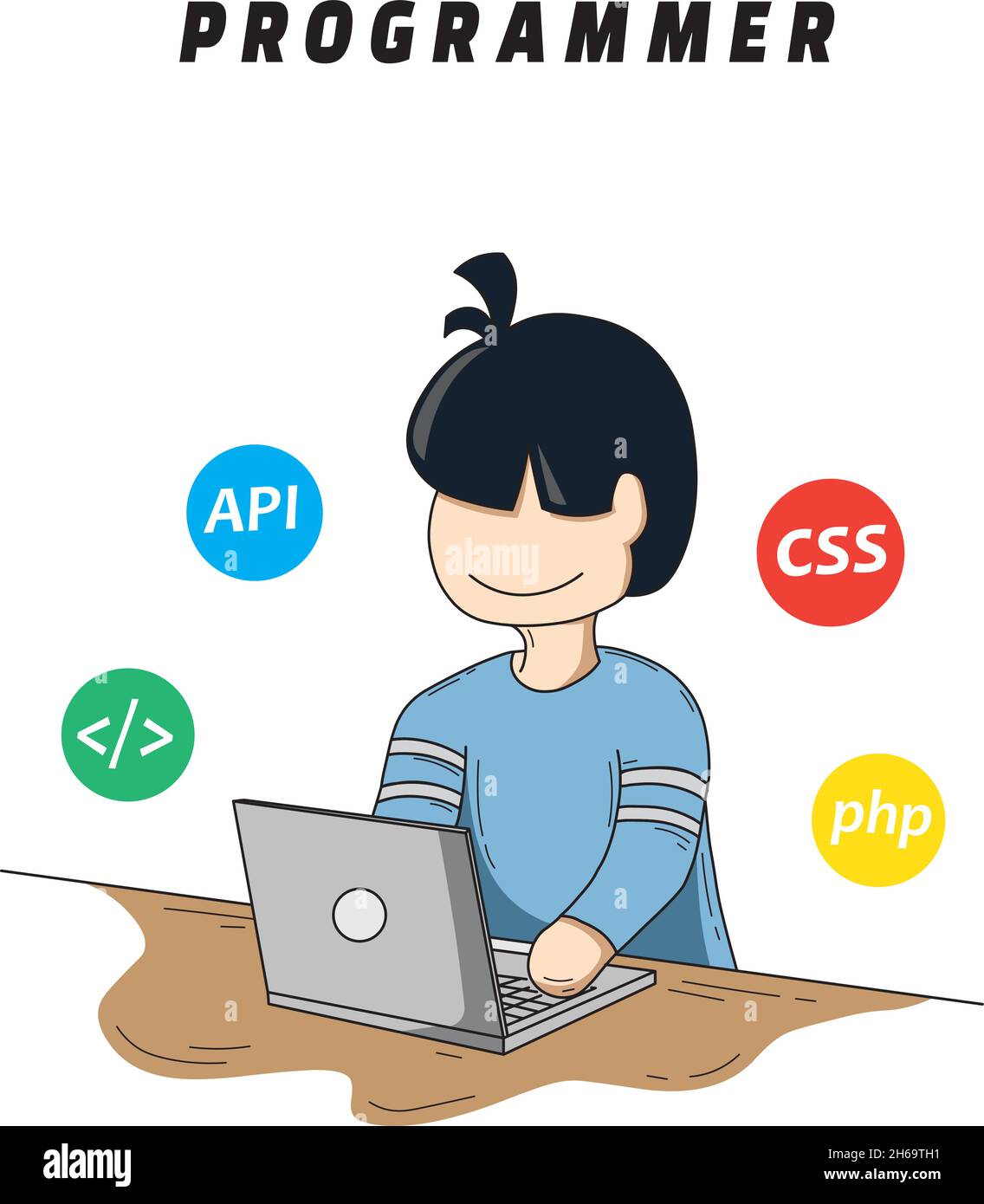 Illustration d'un programmeur utilisant un ordinateur portable pour développer un logiciel, un site Web ou une application mobile Illustration de Vecteur