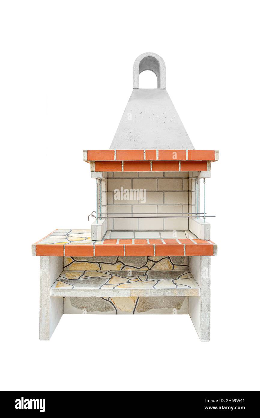 Grande cheminée ouverte non utilisée avec clayette pour les aliments cuits. Party Family place. Barbecue extérieur. Cuisine d'été ouverte. Nouveau barbecue fabriqué Banque D'Images Grande cheminée ouverte non utilisée avec clayette pour les aliments cuits. Party Family place. Barbecue extérieur. Cuisine d'été ouverte. Nouveau barbecue fabriqué Banque D'Images