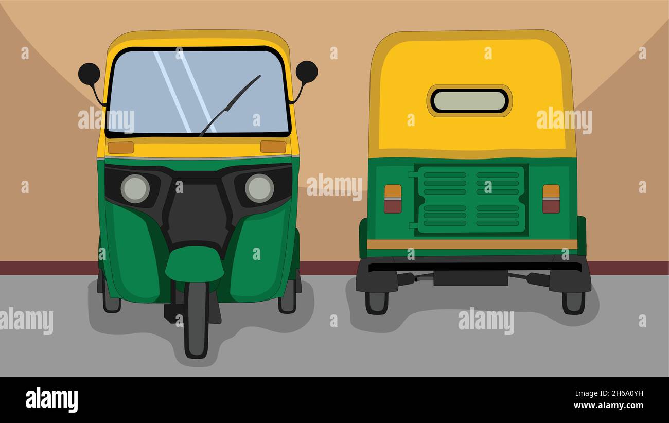 Pousse-pousse Indian Auto debout Illustration de Vecteur