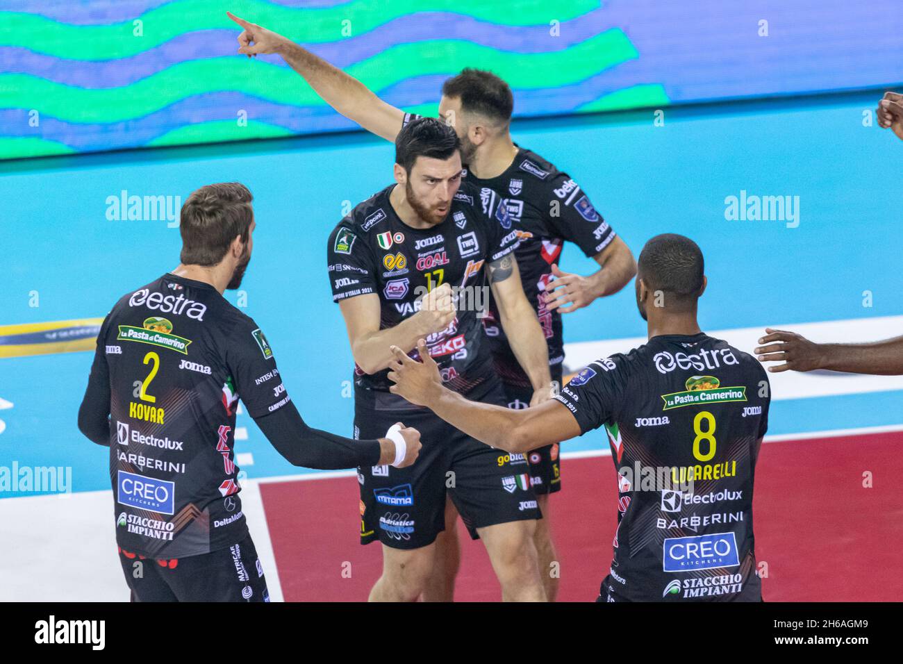 Forum Eurosuole, Civitanova Marche, Italie, 14 novembre 2021,Bonheur de Cucine Lube Civitanova pendant Cucine Lube Civitanova vs Leo Shoes Modène - Volleyball Italien Serie A Men SuperLeague Championship Banque D'Images