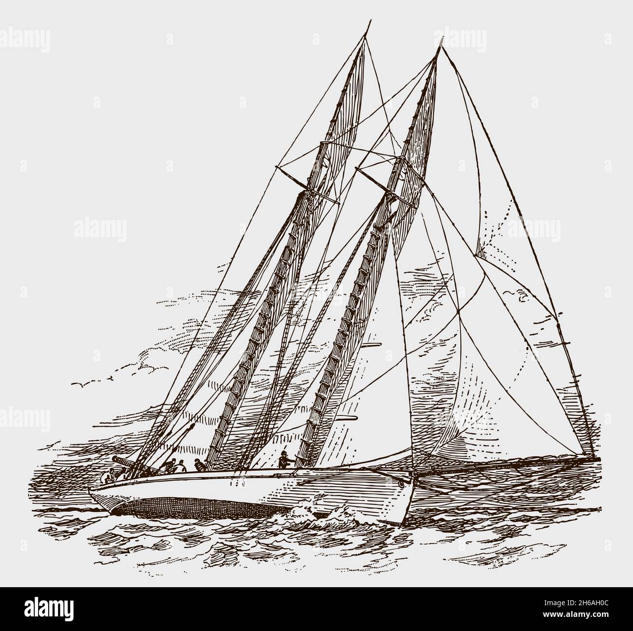 Goélette yacht légèrement géante, après le dessin antique du XIXe siècle Illustration de Vecteur