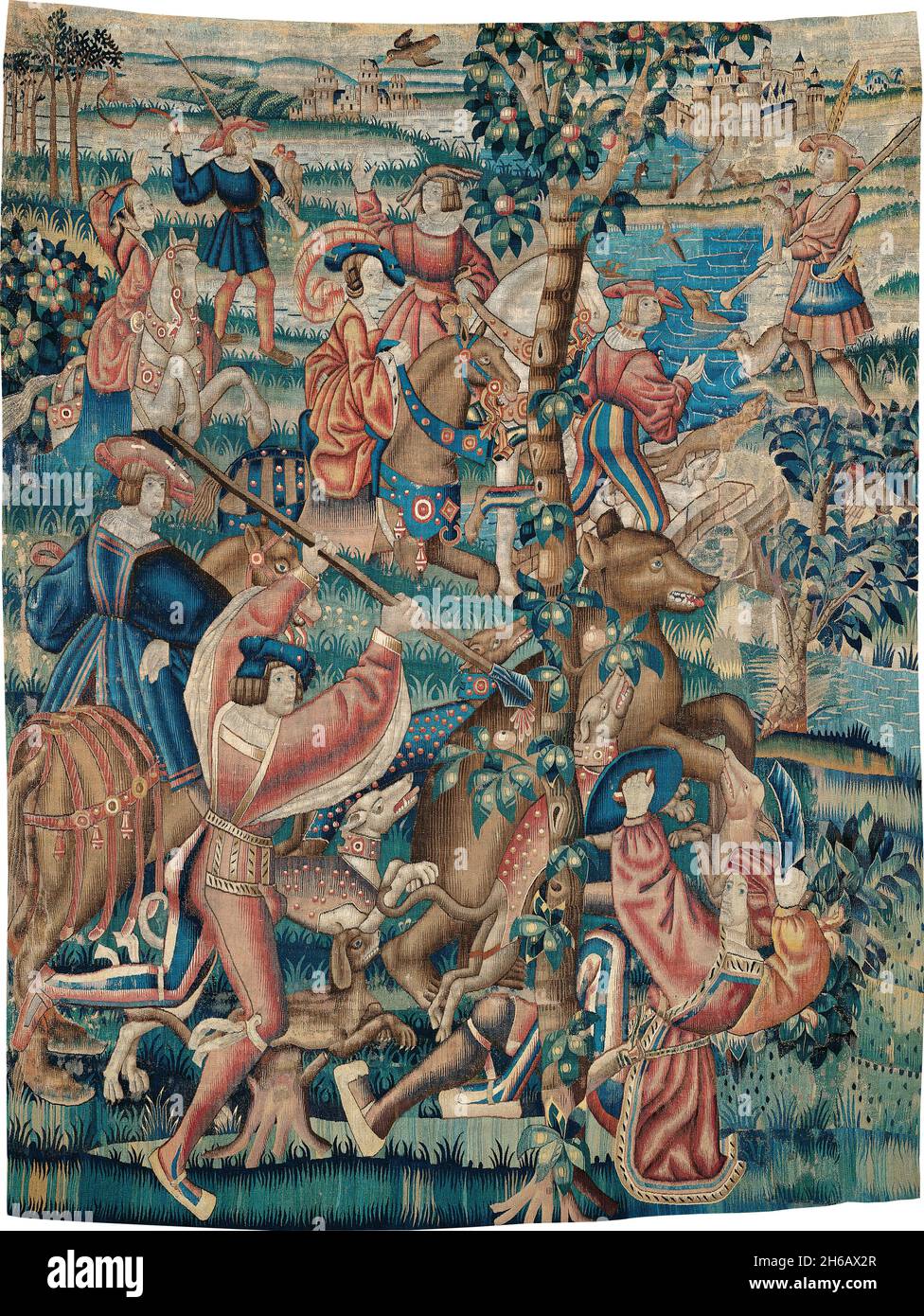 Tapisserie (chasse à l'ours et Falconry d'une série de chasseurs), Belgique, c.1525. Banque D'Images