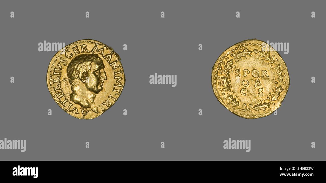 Aureus (coin) représentant l'empereur Vitellius, 69 (fin avril-décembre). Banque D'Images