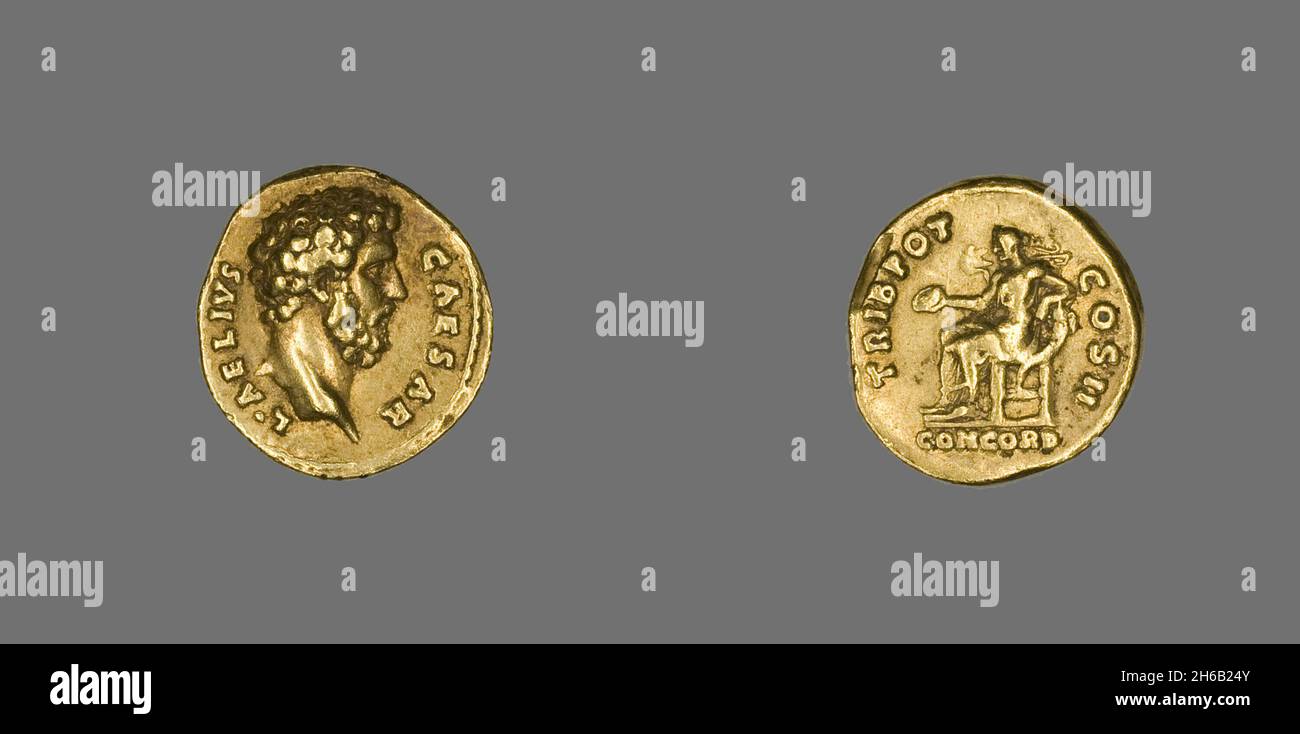Aureus (coin) représentant Lucius Aelius Caesar, 138. Banque D'Images