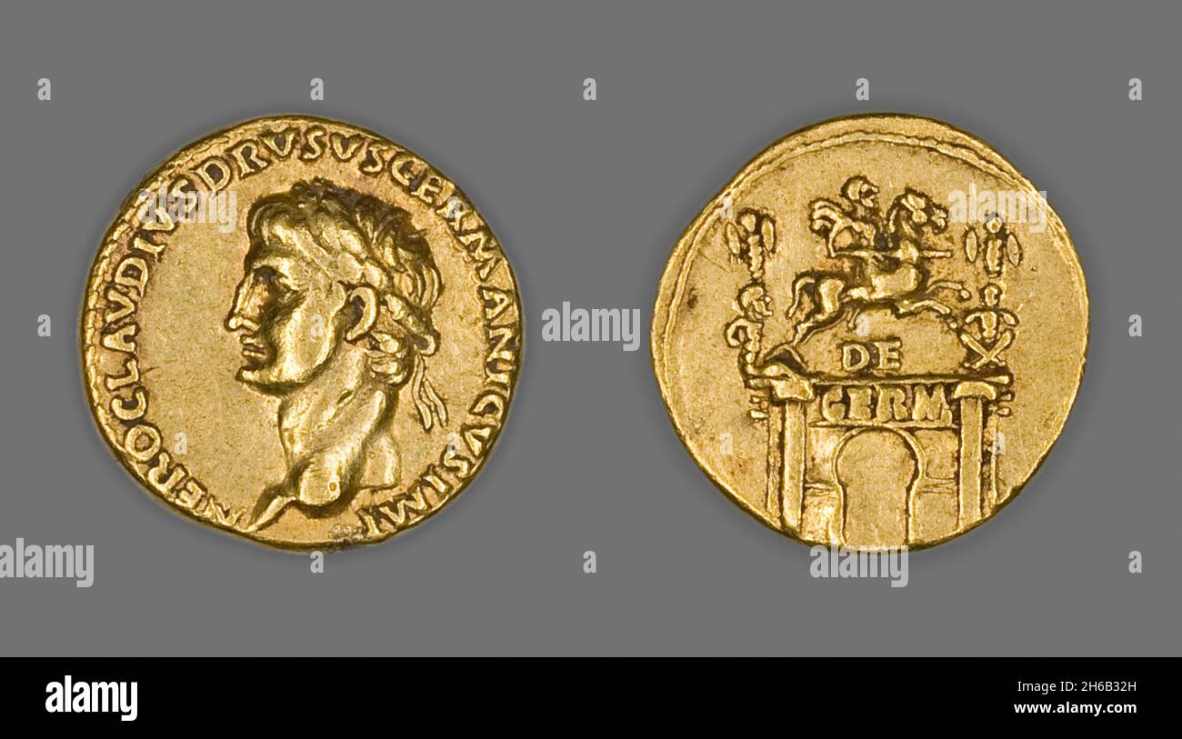 Aureus (coin) représentant Nero Claudius Drusus, 41-45, publié par Claudius (Tiberius Claudius Nero). Banque D'Images