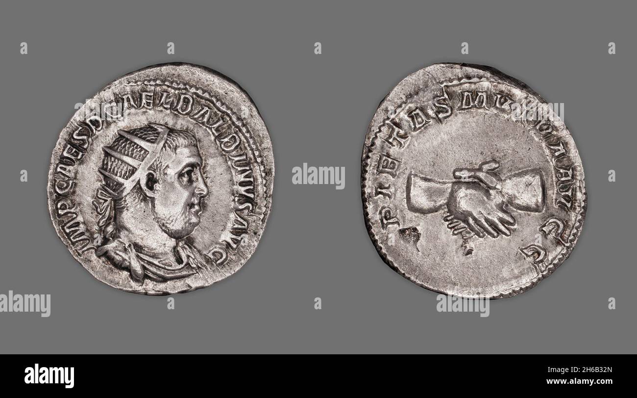 Antoninianus (coin) représentant l'empereur Balbinus, 238 (avril-juin), publié par Balbinus et Puppienus. Banque D'Images
