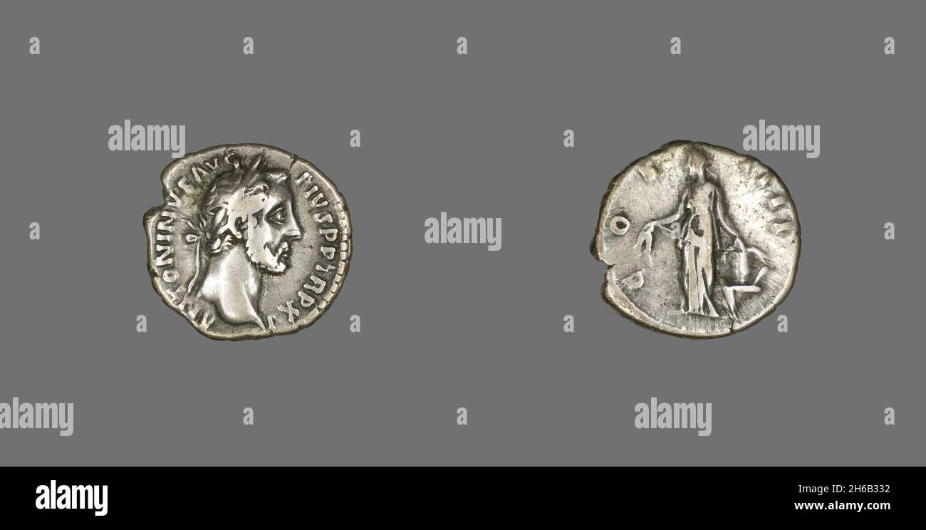 Denarius (coin) représentant l'empereur Antoninus Pie, 152. Banque D'Images