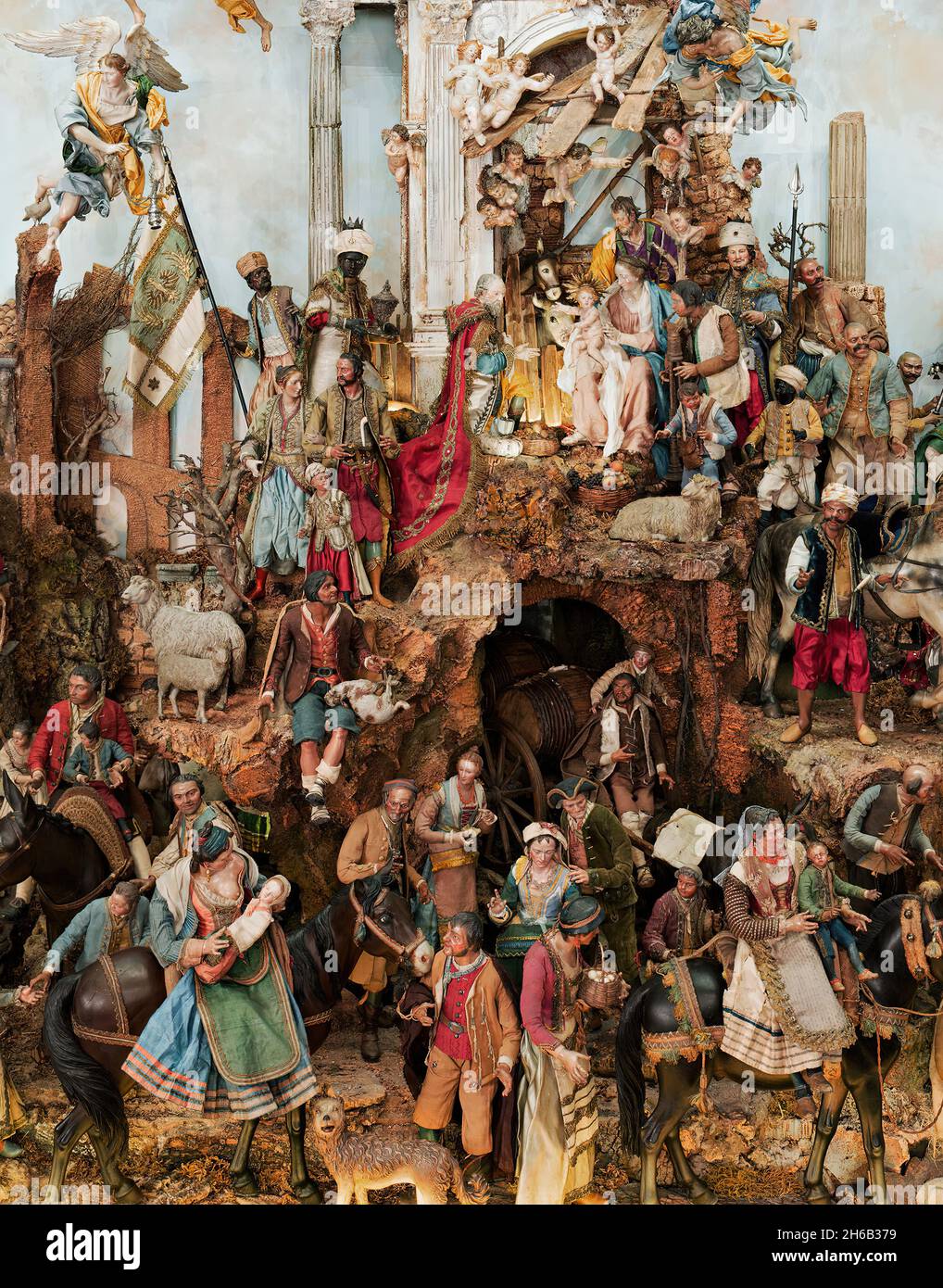 CR&#xe8;che, milieu du XVIIIe siècle.[Scène de Nativité].Détails d'une illustration plus grande. Banque D'Images