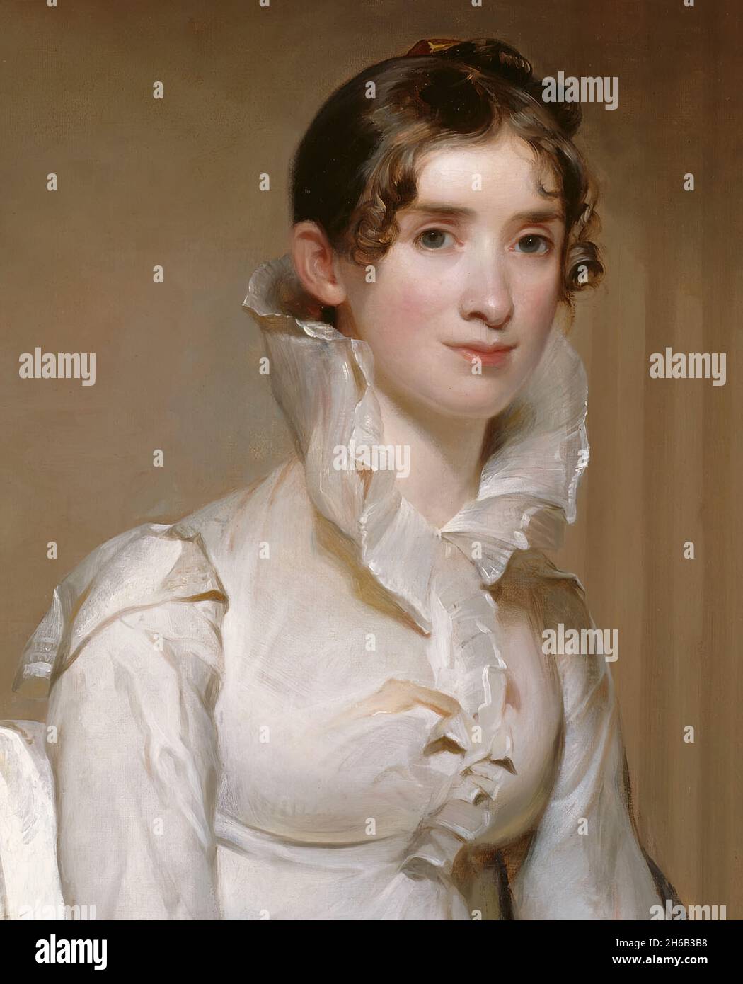 Mme Klapp (Anna Milnor), 1814.Philadelphian Anna Milnor Klapp portant une robe de style Empire et un col montant.Détails d'une illustration plus grande. Banque D'Images