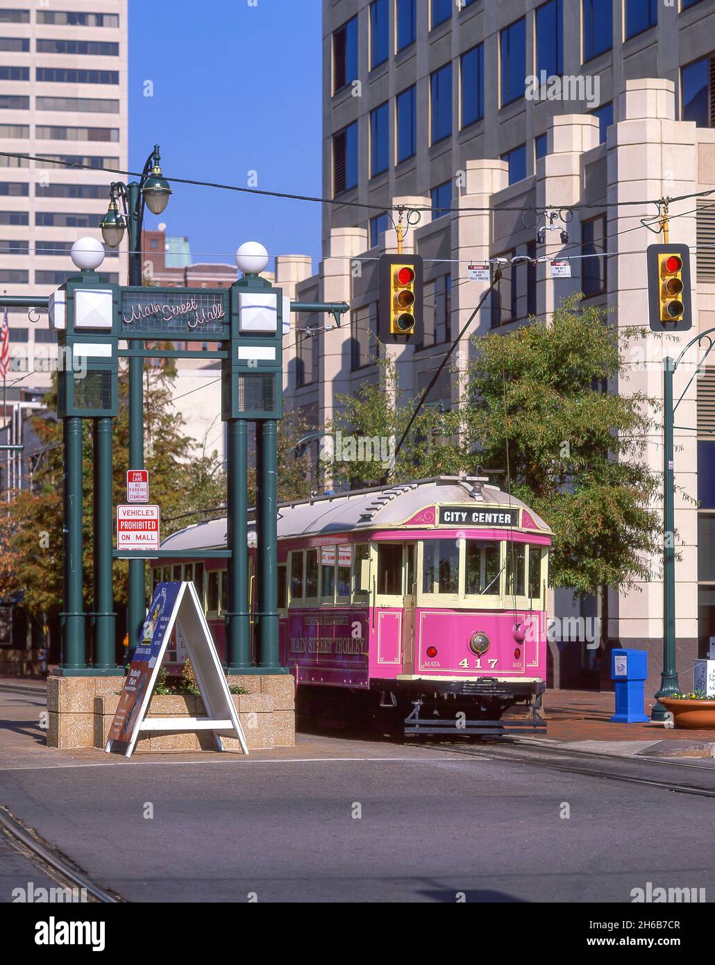 Tramway sur la rue Main, Memphis, Tennessee, United States of America Banque D'Images