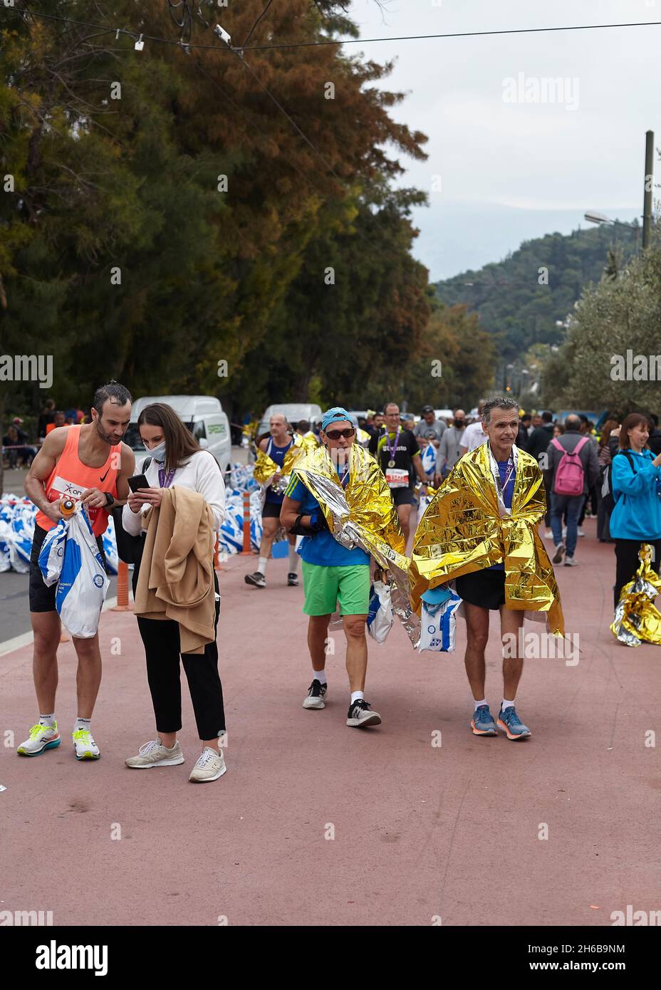 Athlètes , coureurs marathon d'Athènes Banque D'Images