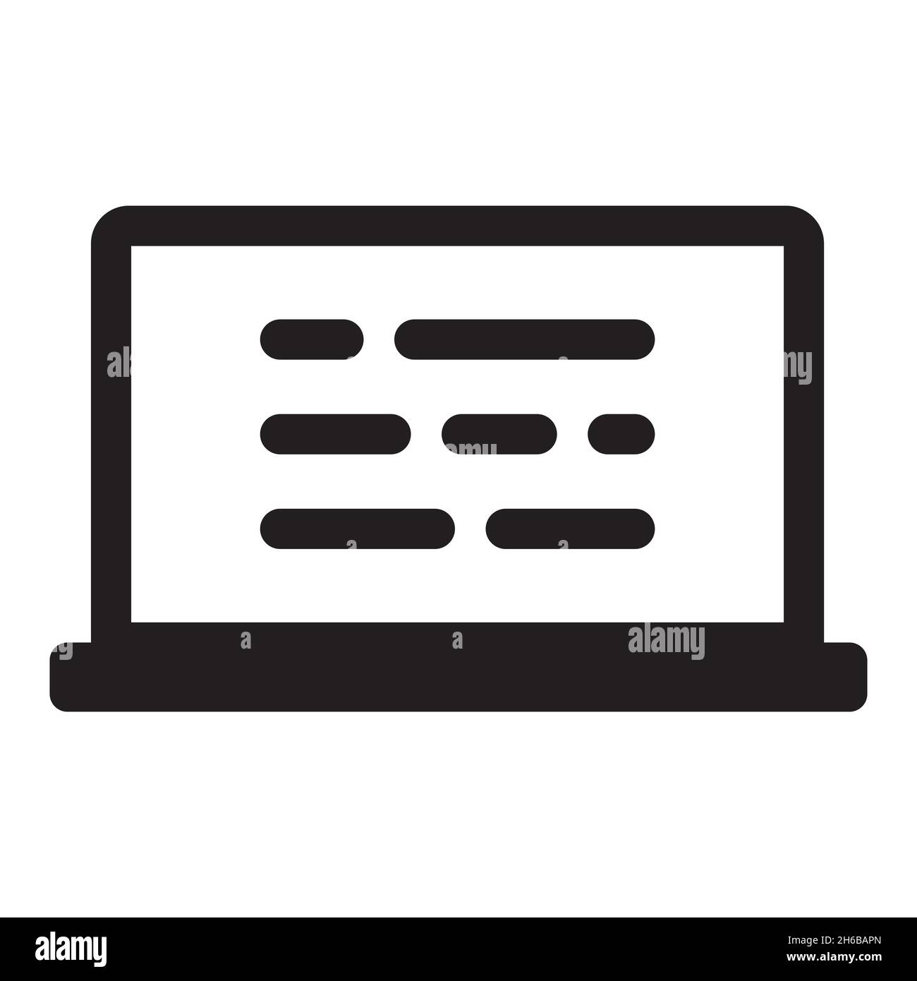 Icône d'ordinateur portable avec texte à l'écran style simple sur fond blanc isolé. Illustration de Vecteur