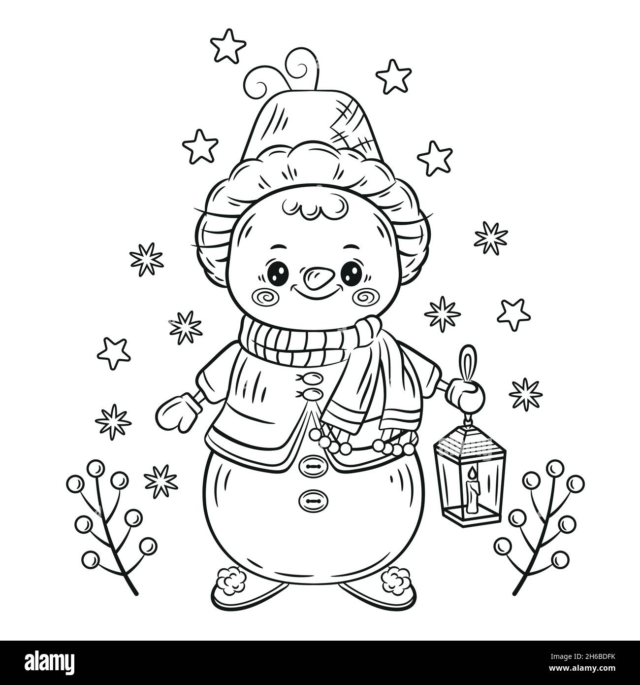 Adorable bonhomme de neige Noël enfants coloriage page.Bonhomme de neige de  glace de boules de neige avec carotte, chapeau.Personnage de vacances du  nouvel an.Vecteur de contour noir Image Vectorielle Stock - Alamy