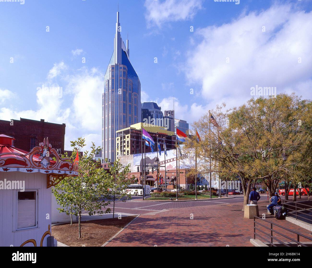 Vue sur le centre-ville de fleuve, Broadway, Nashville, Tennessee, États-Unis d'Amérique Banque D'Images