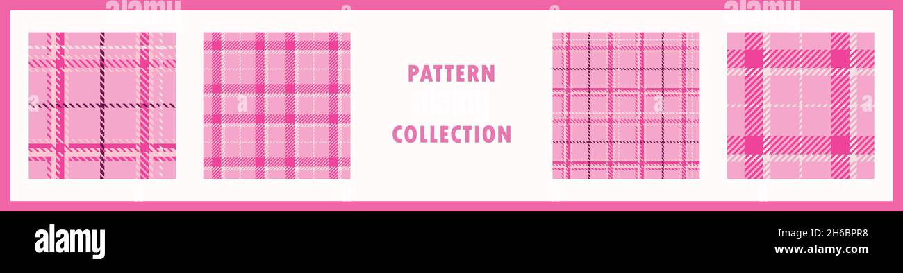 Collection sans coutures motif vectoriel en tissu écossais rose girly.Jeu d'arrière-plan Gingham Bright Colour Checker.Imprimé en tweed sur tout le tissu Illustration de Vecteur