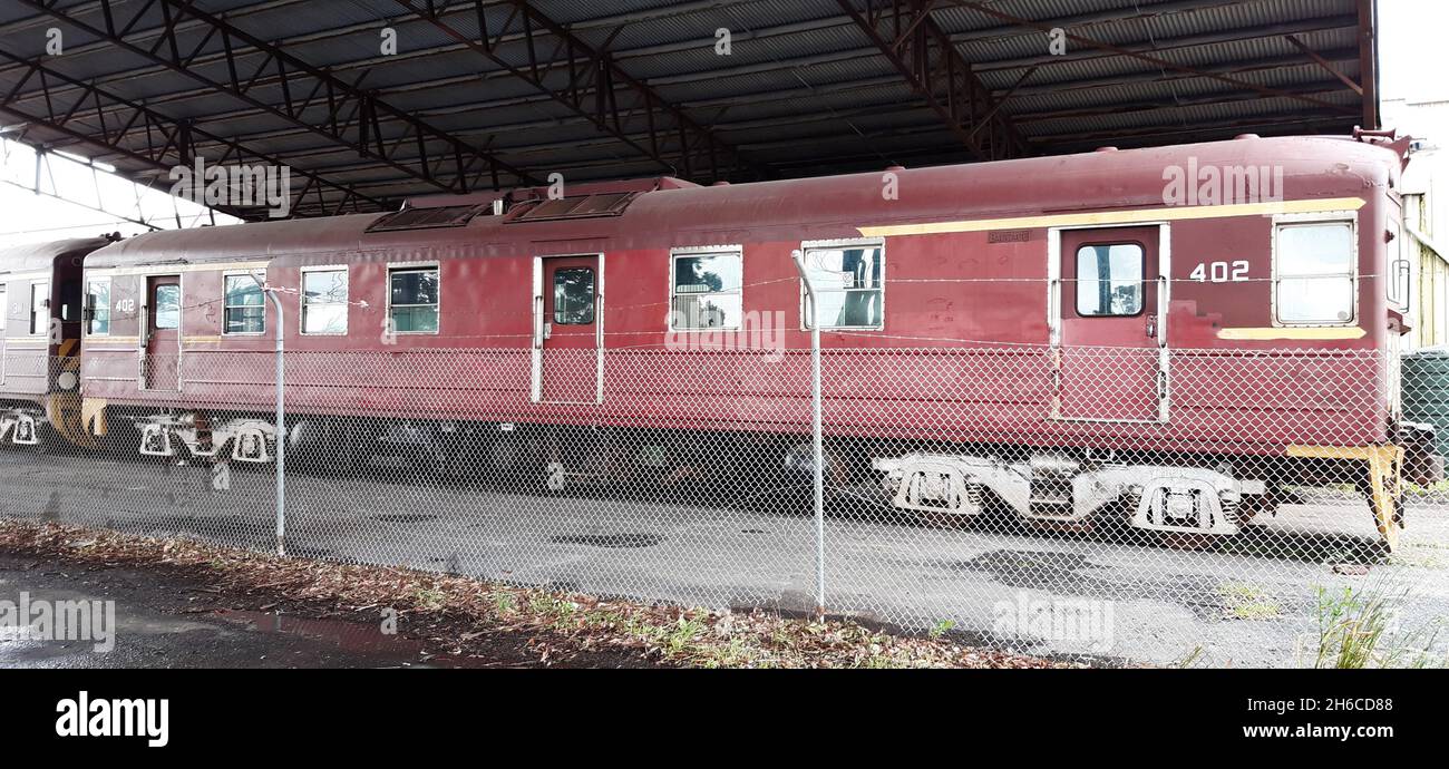 Korumburra Victoria Australie, train de poule rouge, wagon automoteur, chemin de fer sud-australien Redhen, chemin de fer Gippsland Banque D'Images