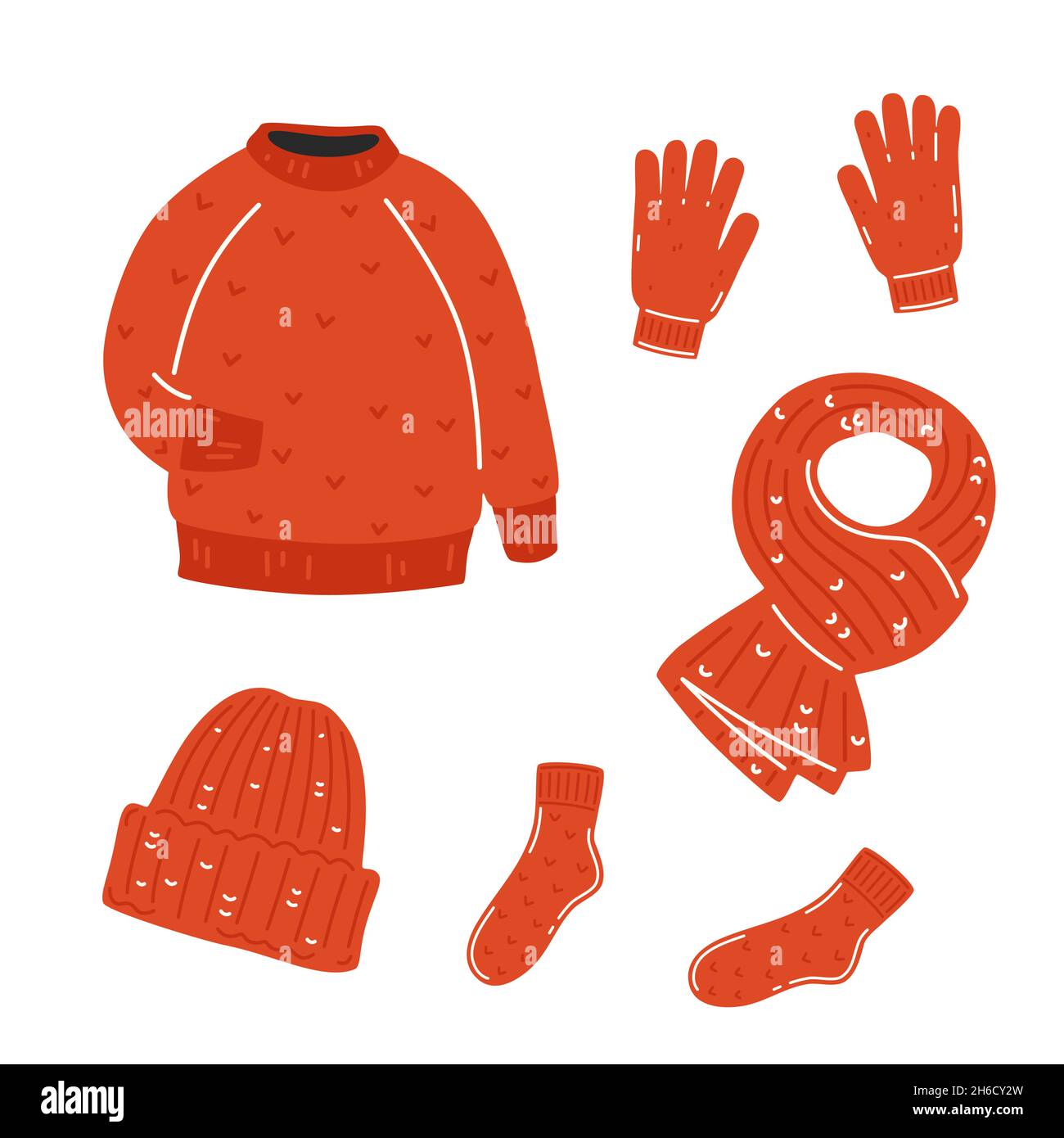 Ensemble de vêtements chauds d'hiver ou d'automne en rouge.Illustration vectorielle plate Illustration de Vecteur