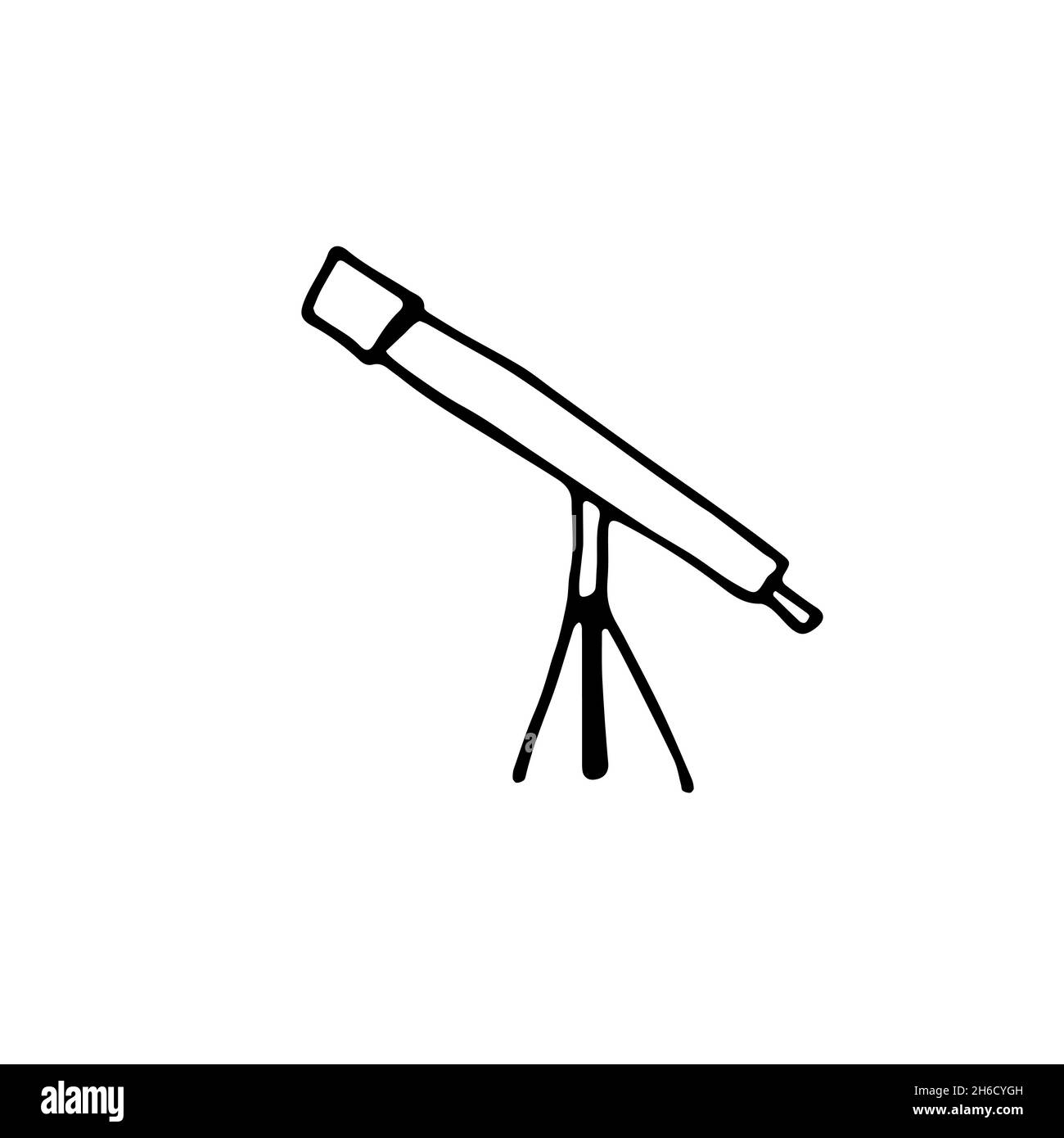 L'image du télescope Doodle.Contour de l'étendue isolé sur fond blanc.Dispositif optique pour l'exploration spatiale.Instrument Astoronamic, découverte scientifique Illustration de Vecteur