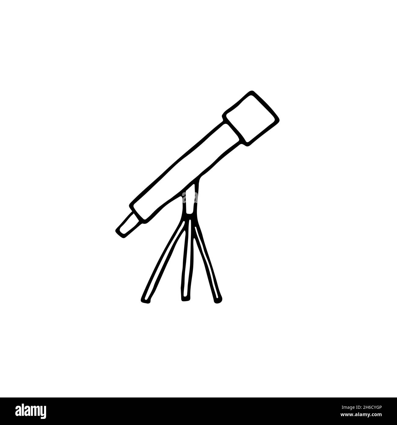 L'image du télescope Doodle.Contour de l'étendue isolé sur fond blanc.Dispositif optique pour l'exploration spatiale.Instrument Astoronamic, découverte scientifique Illustration de Vecteur
