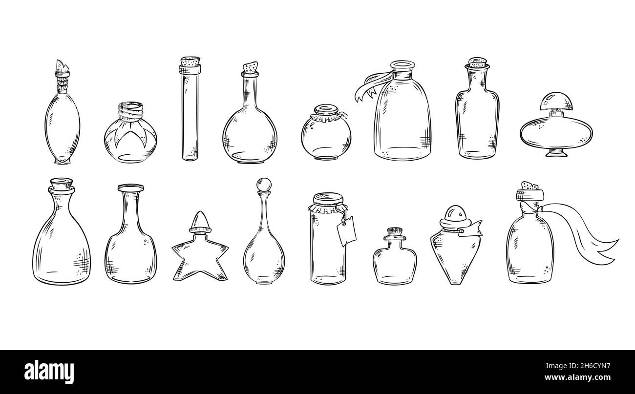 Jeu de dessins vectoriels : flacons, flacons, bocaux. Illustration de Vecteur