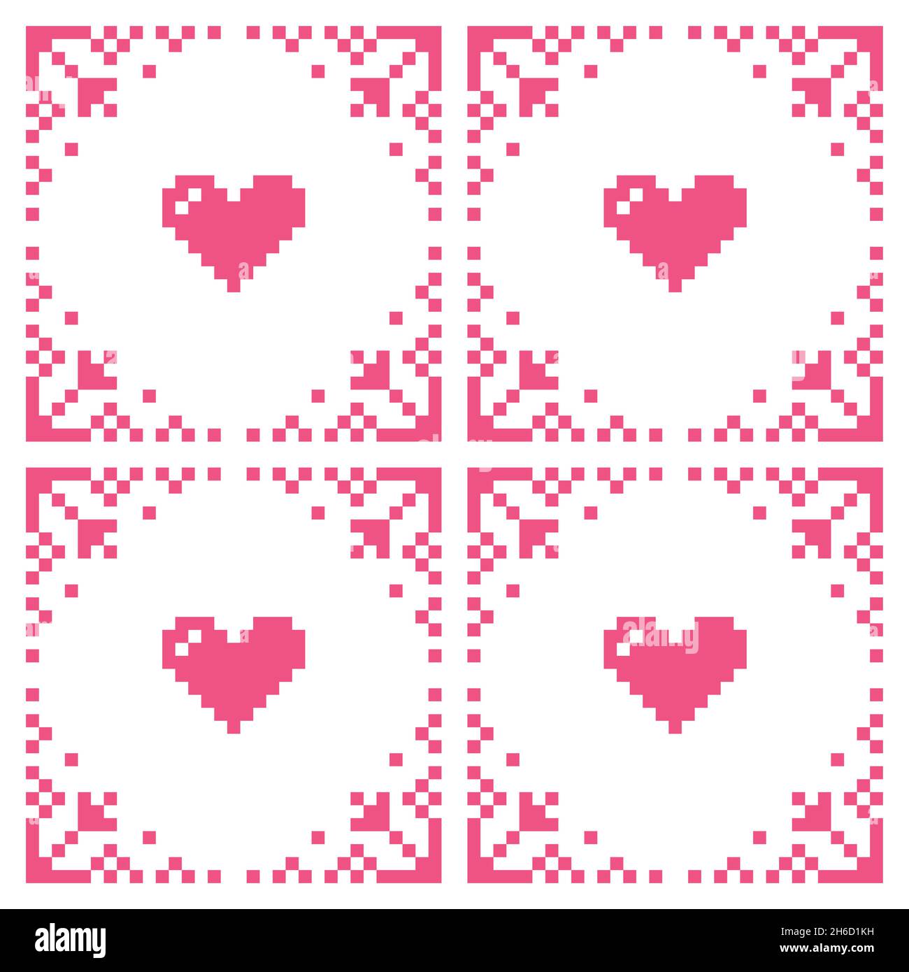 Motif sans couture à motif vectoriel coeurs de la Saint-Valentin, motif brodé rose Illustration de Vecteur