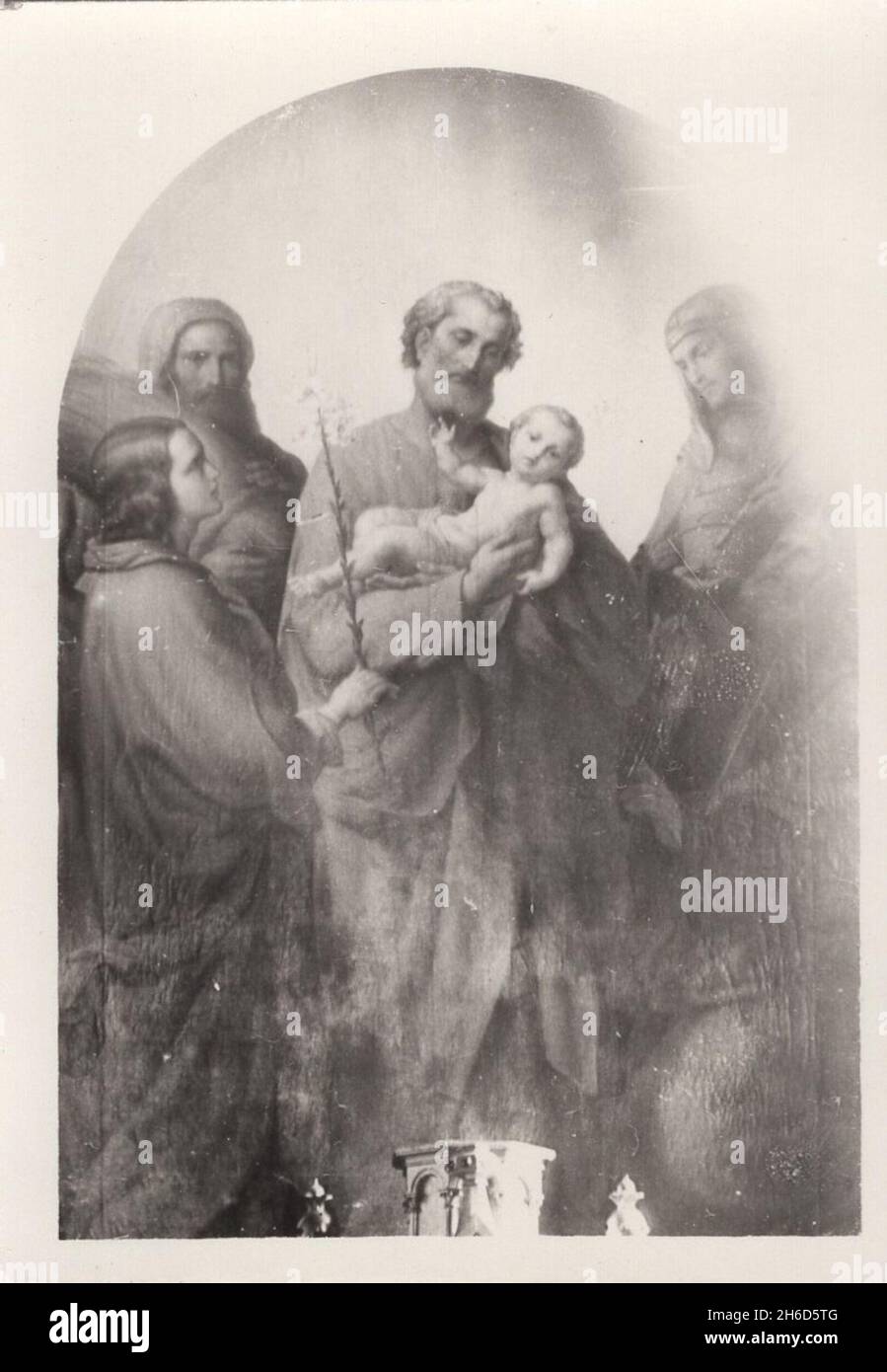 Carte sainte monochrome antique le bébé Jésus avec Saint Joseph, Maria St Mary et les spectateurs.Ancien maître.Chef-d'œuvre .Droits-supplémentaires-Clearences-non disponible Banque D'Images