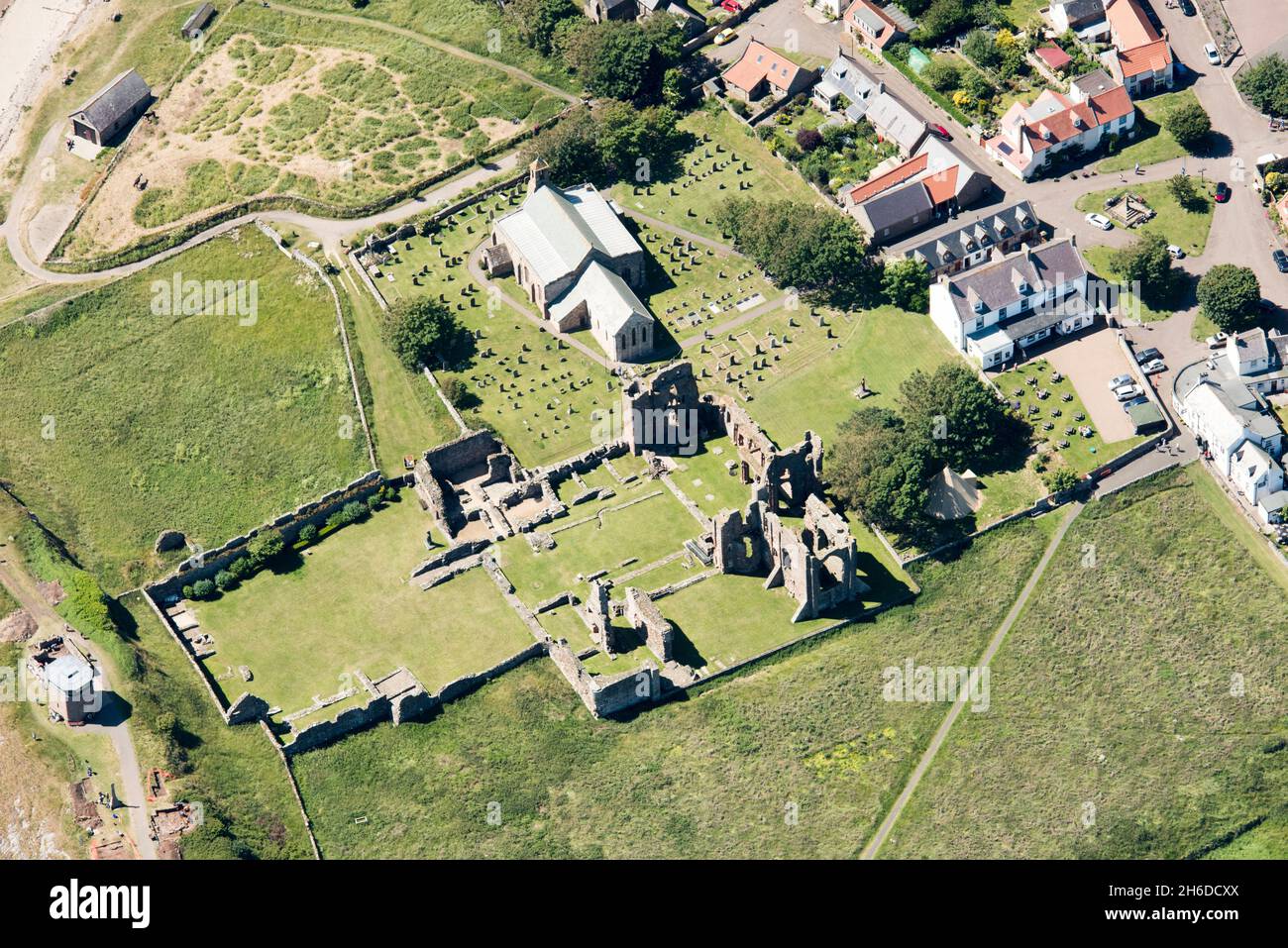 Prieuré de Lindisfarne, monastère pré-conquête et cellule bénédictine post-conquête, Northumberland, 2018. Banque D'Images