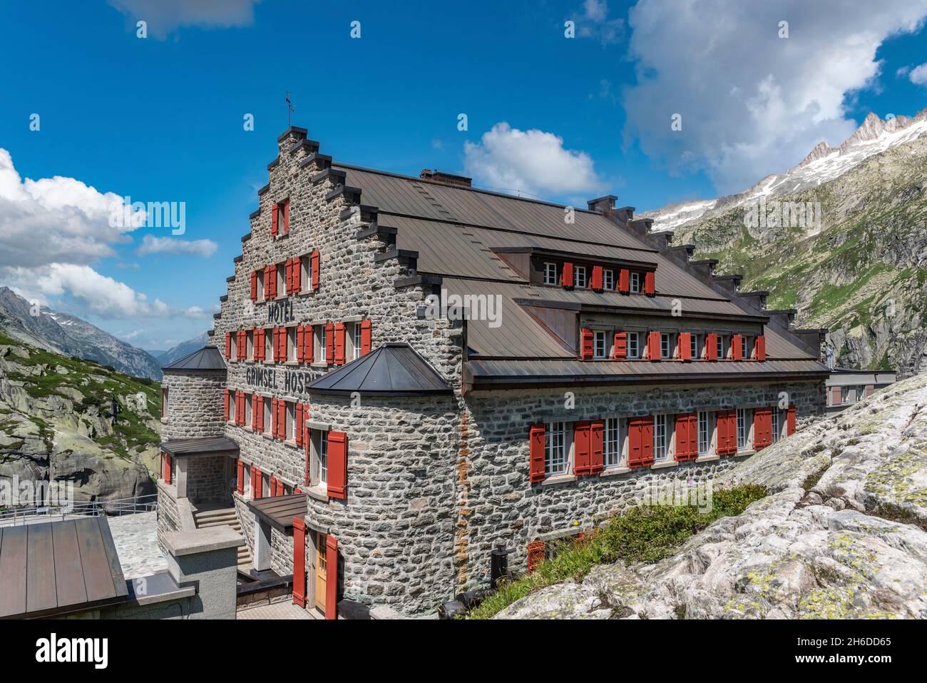 L'historique Alpine Hotel Grimsel Hospiz, Guttanen, Valais, Suisse, Europe Banque D'Images