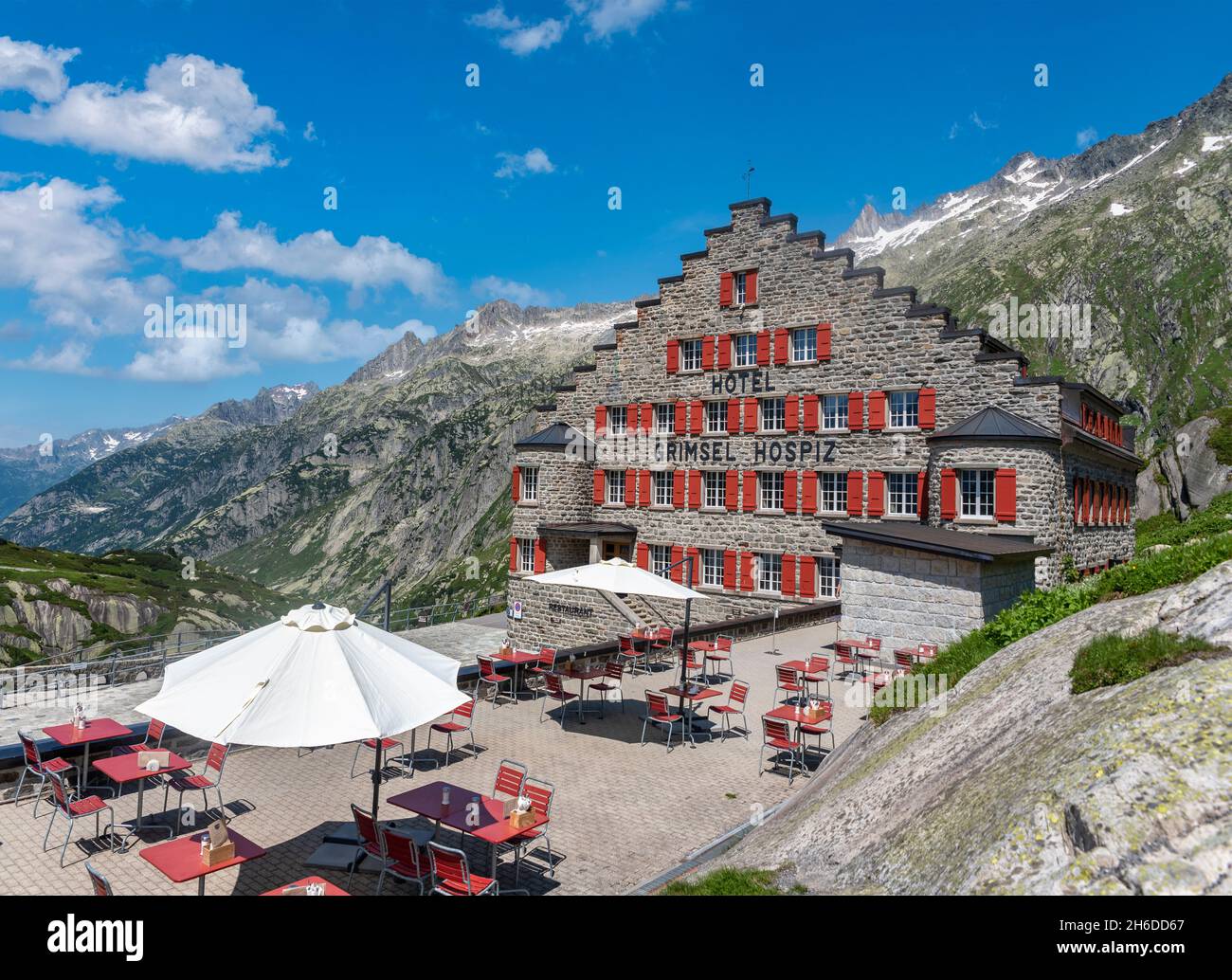 L'historique Alpine Hotel Grimsel Hospiz, Guttanen, Valais, Suisse, Europe Banque D'Images
