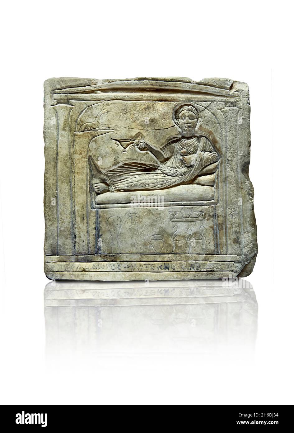 Stèle de la place romaine égyptienne d'Apolodoros, de Kom Abou Billo.100 - 299 AD, Musée du Louvre AF 13031.Dossier inclinable décédé.Épitaphe en grec copte : Banque D'Images