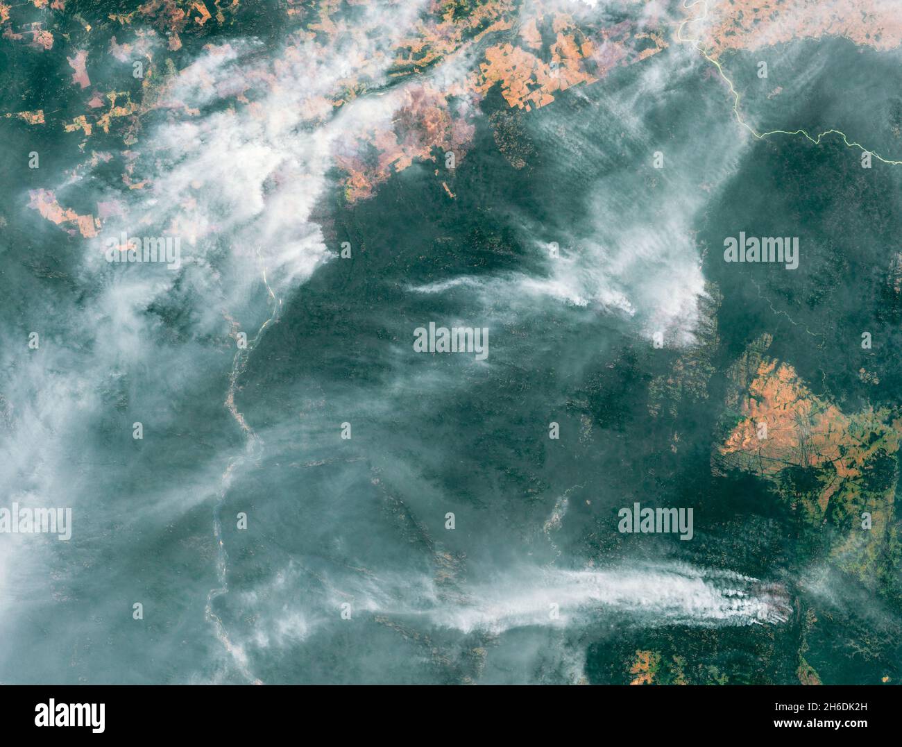 Les feux de déforestation en Amazonie (Brésil) défrichement de la forêt tropicale pour les terres agricoles Banque D'Images