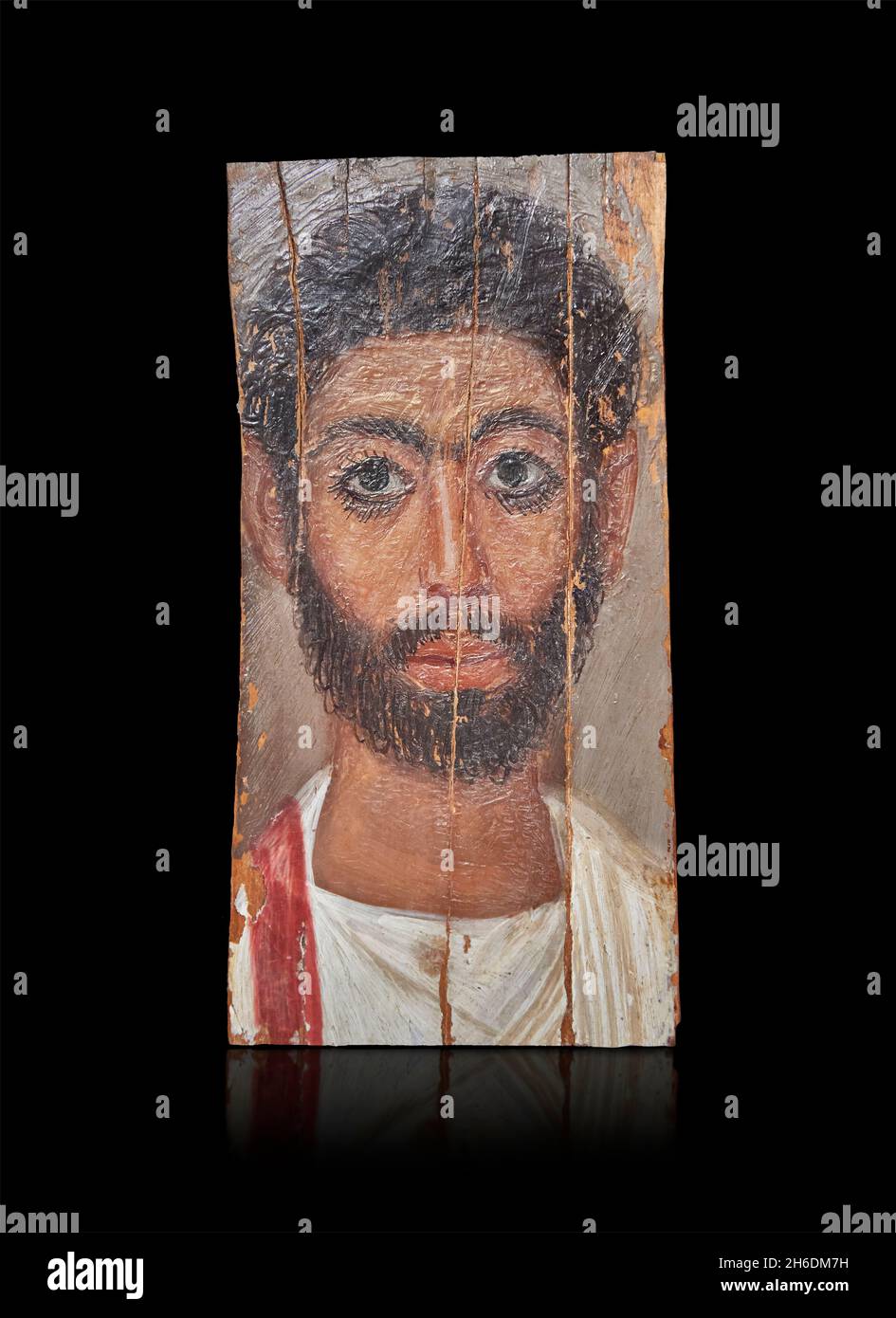 Roman égyptien Fayum portrait de momie, 30 - 395 AD, Thèbes.Musée du Louvre N 2732 3.Portrait de momie d'un homme (tunique, cheveux bouclés, barbe, collier, Banque D'Images
