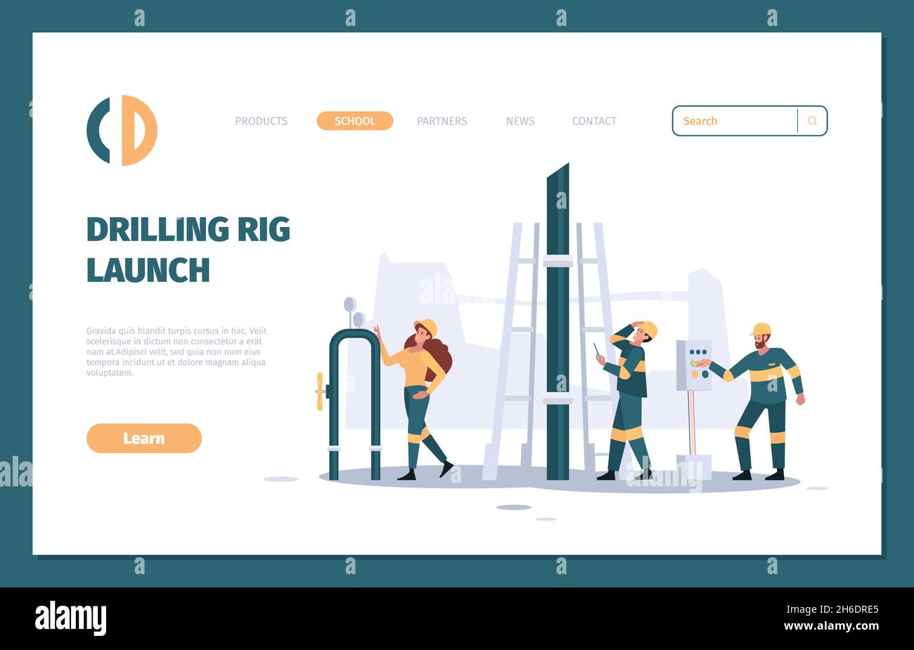 Atterrissage de l'industrie pétrolière.Les ingénieurs professionnels des pipelines industriels de gaz vérifient les travailleurs mécaniques de service garish vecteur business page modèle de page Web Illustration de Vecteur