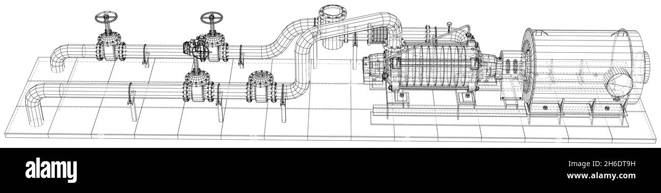 Pompe d'équipement industriel. Wire-frame. Format EPS10. Le rendu 3D de vecteur Illustration de Vecteur